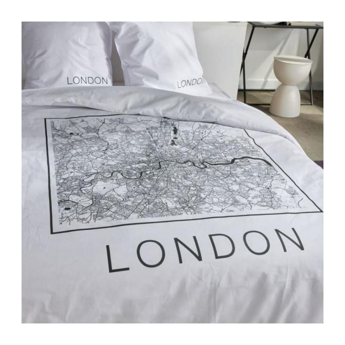 Today Parure de lit - TODAY - JAVA - 2 personnes - 240x220 cm - Coton - Imprimé London - Blanc