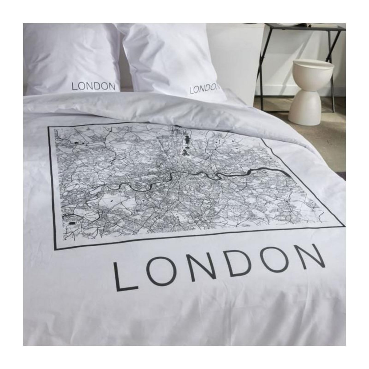 Today Parure de lit - TODAY - JAVA - 2 personnes - 240x220 cm - Coton - Imprimé London - Blanc