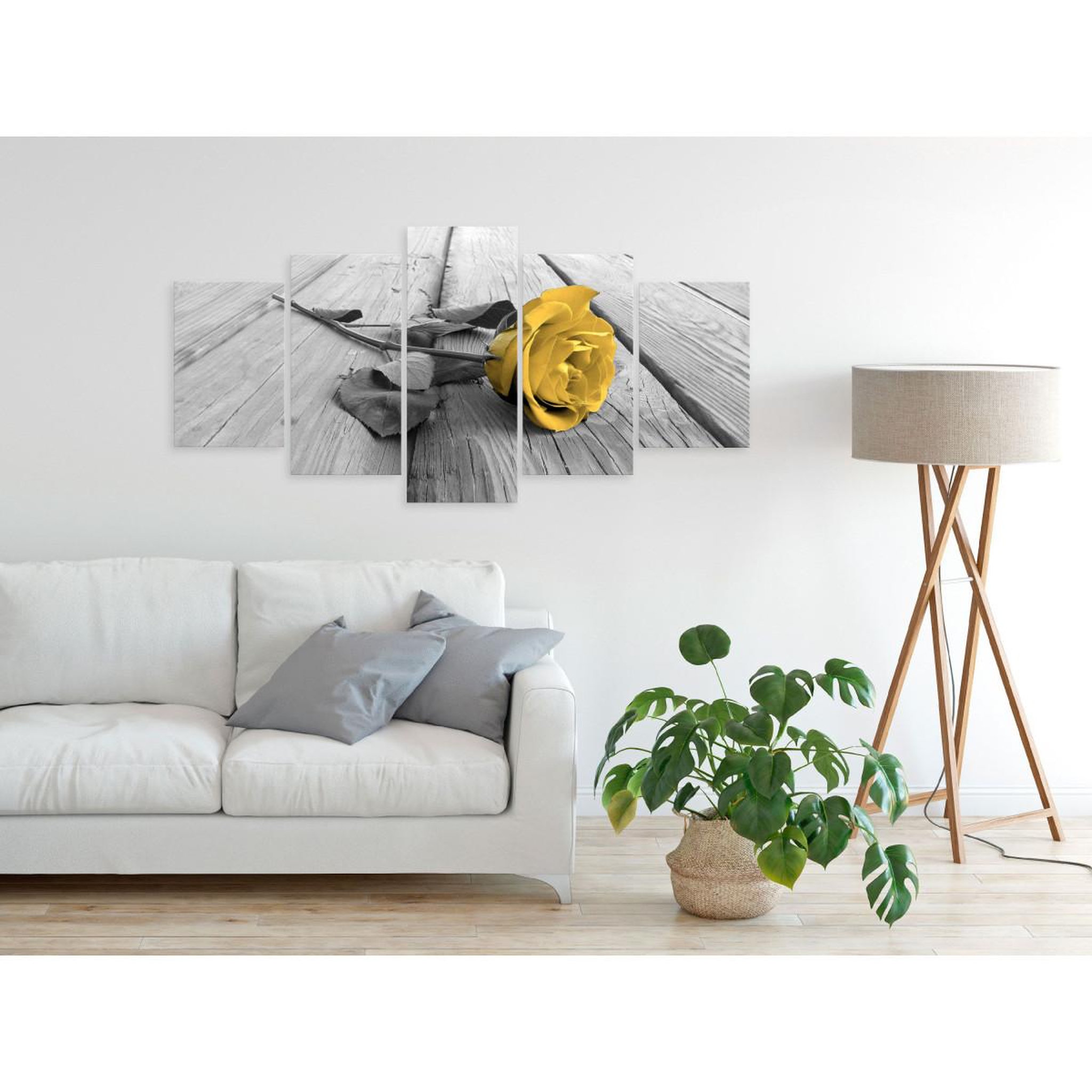 Voir la diapositive 2 : Paris Prix Tableau 5 Panneaux  Rose on Wood Wide Yellow