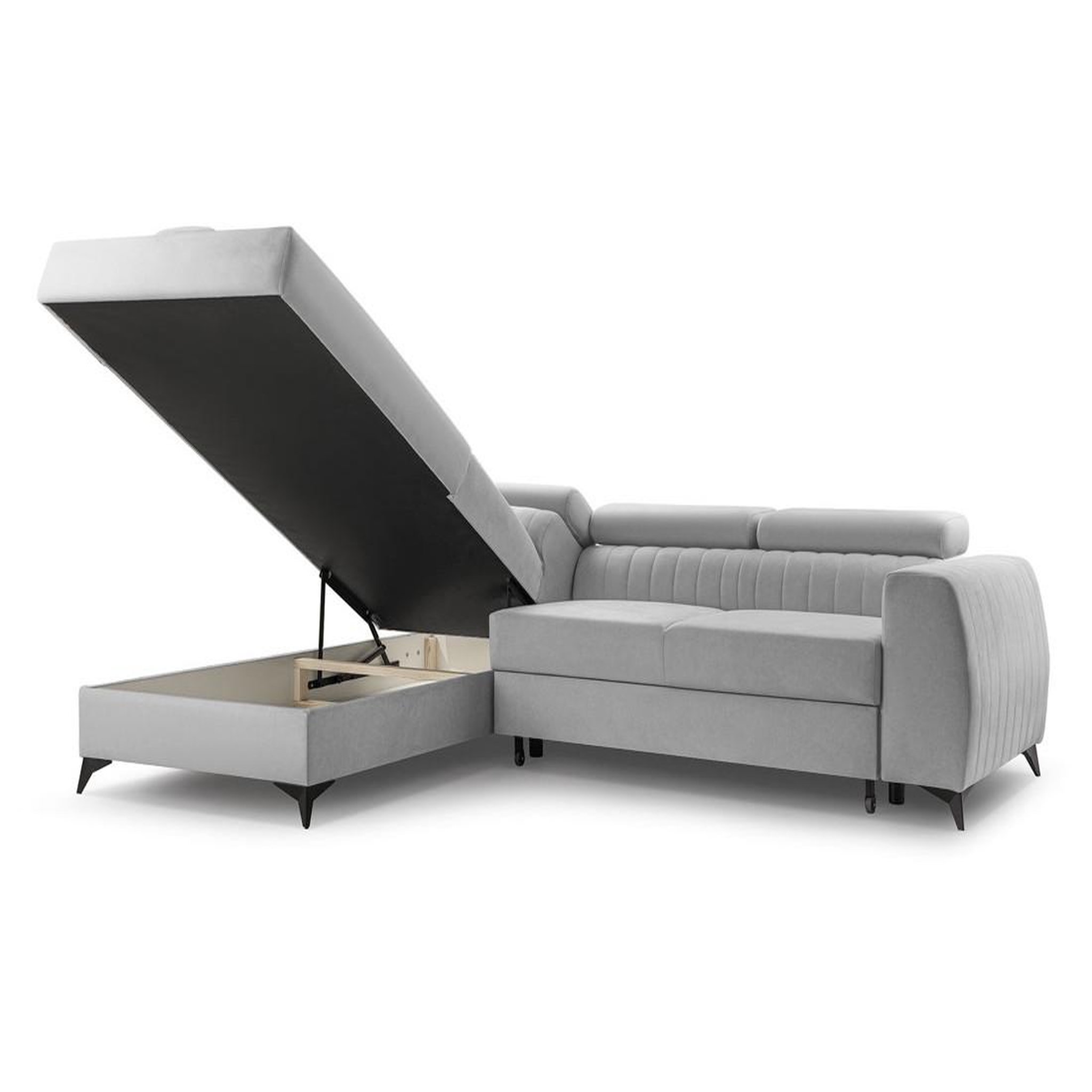 Voir la diapositive 4 : BEST MOBILIER Aneta - canapé d'angle gauche 5 places - convertible avec coffre et têtières - en velours