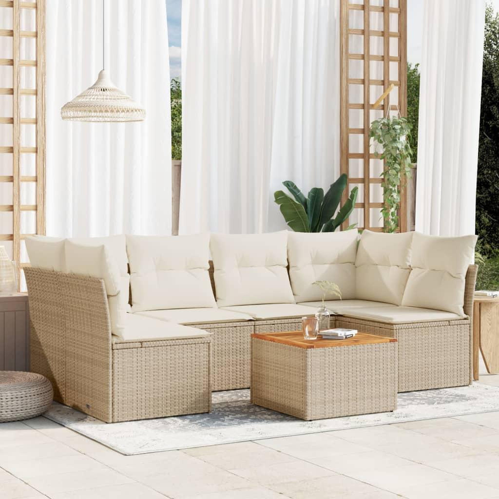 VIDAXL Salon de jardin avec coussins 7 pcs beige resine tressee