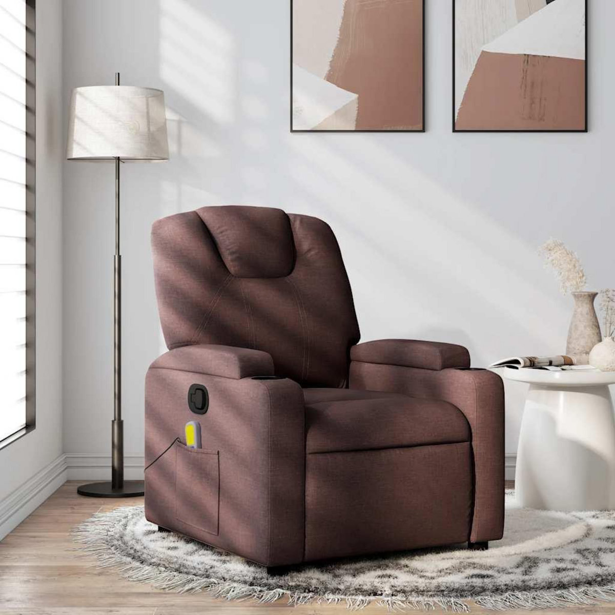 VIDAXL Fauteuil de massage inclinable Marron fonce Tissu