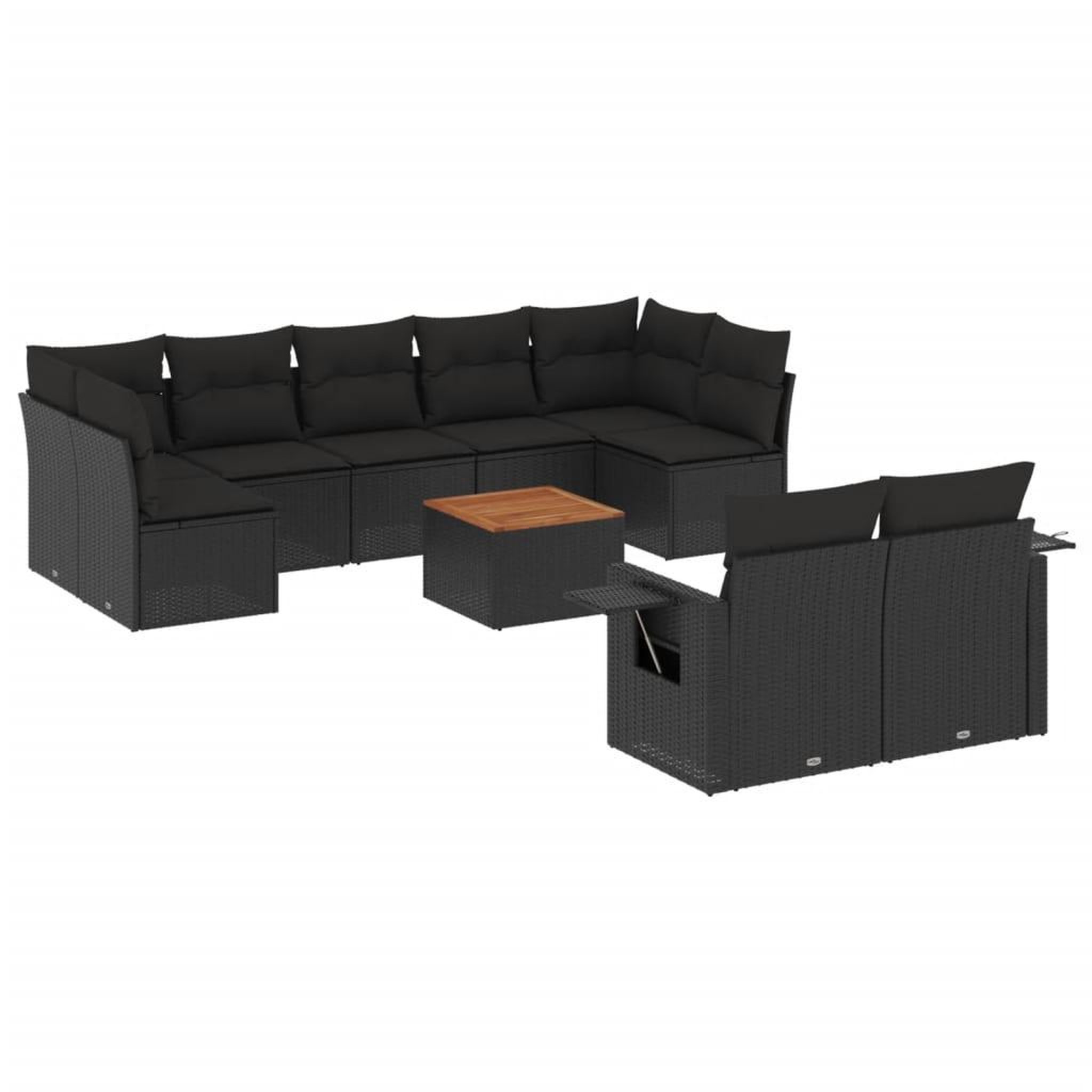 Voir la diapositive 2 : VIDAXL Salon de jardin 10 pcs avec coussins noir resine tressee