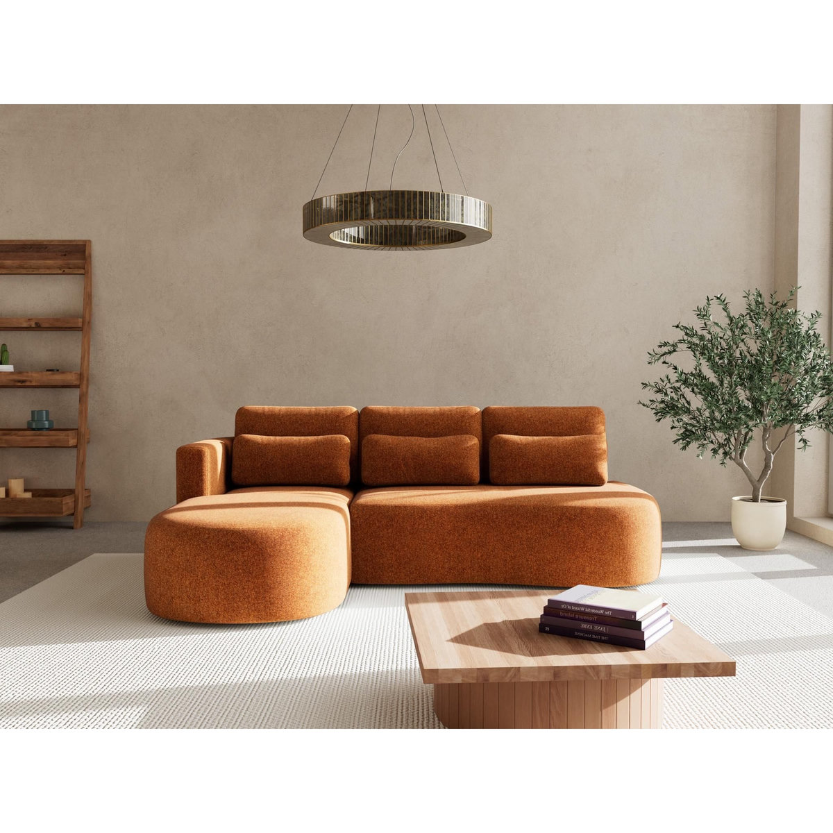 LISA DESIGN Mahina - canapé d'angle gauche 4 places convertible avec coffre en tissu texturé