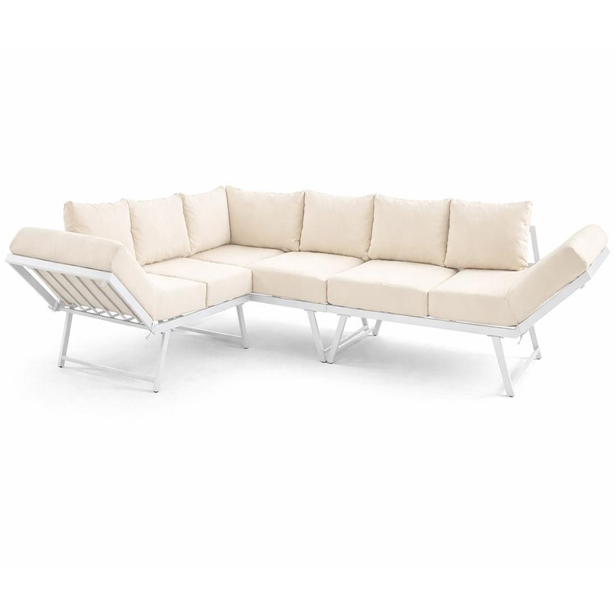 Voir la diapositive 4 : BEST MOBILIER Konna - salon de jardin d'angle en acier blanc - 5 places - coussin beige et table incluse
