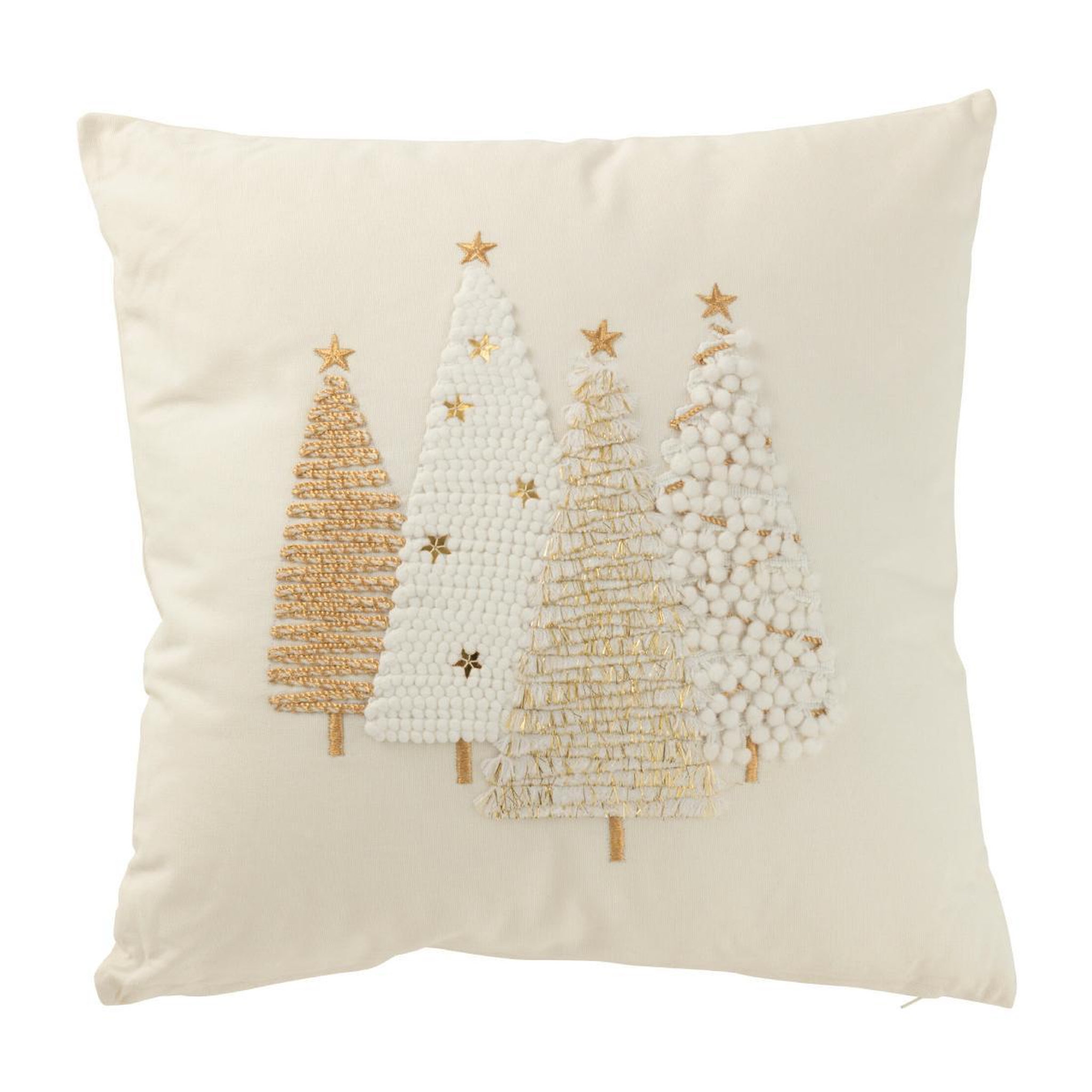 J-LINE Coussin déco en relief  sapin  45x45cm blanc