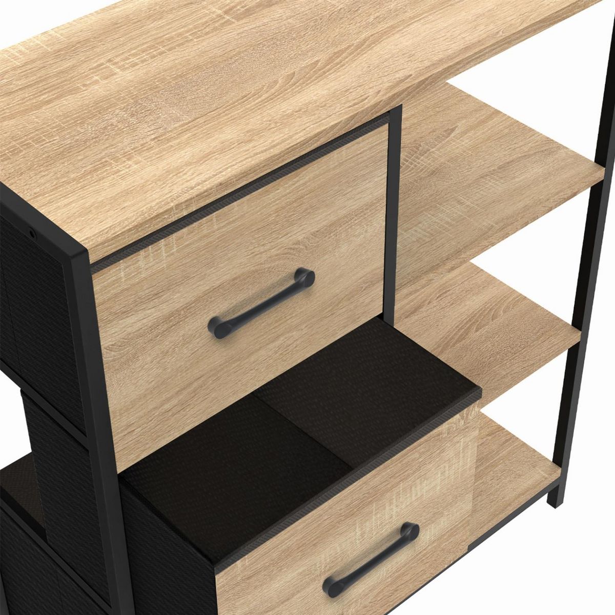 ID MARKET Buffet d'appoint 3 tiroirs et étagères 70 cm UTAH design industriel