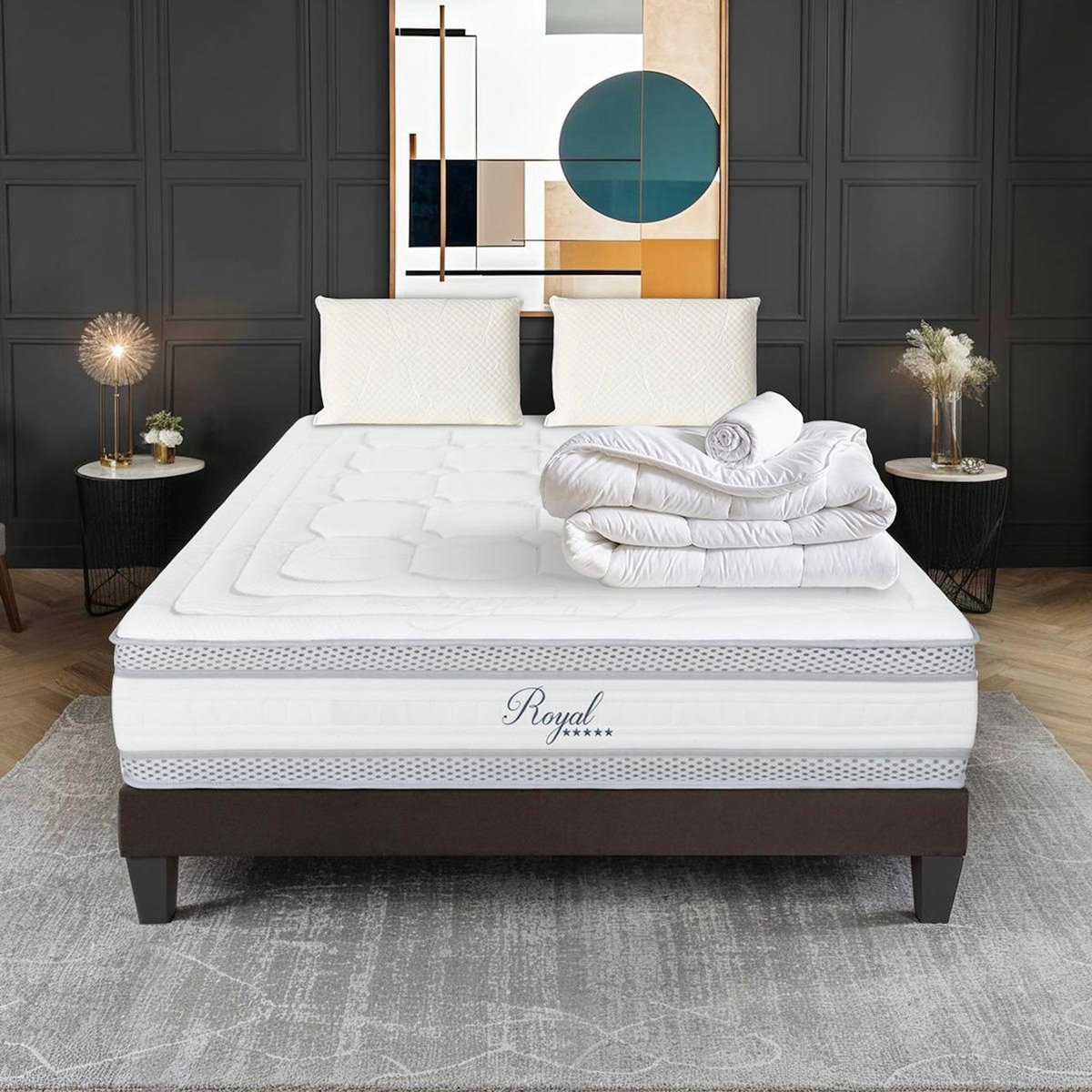 HYPSOM HYPSOM | Pack Prêt à dormir ROYAL 5* | Matelas Mémoire de forme + Sommier + Accessoires