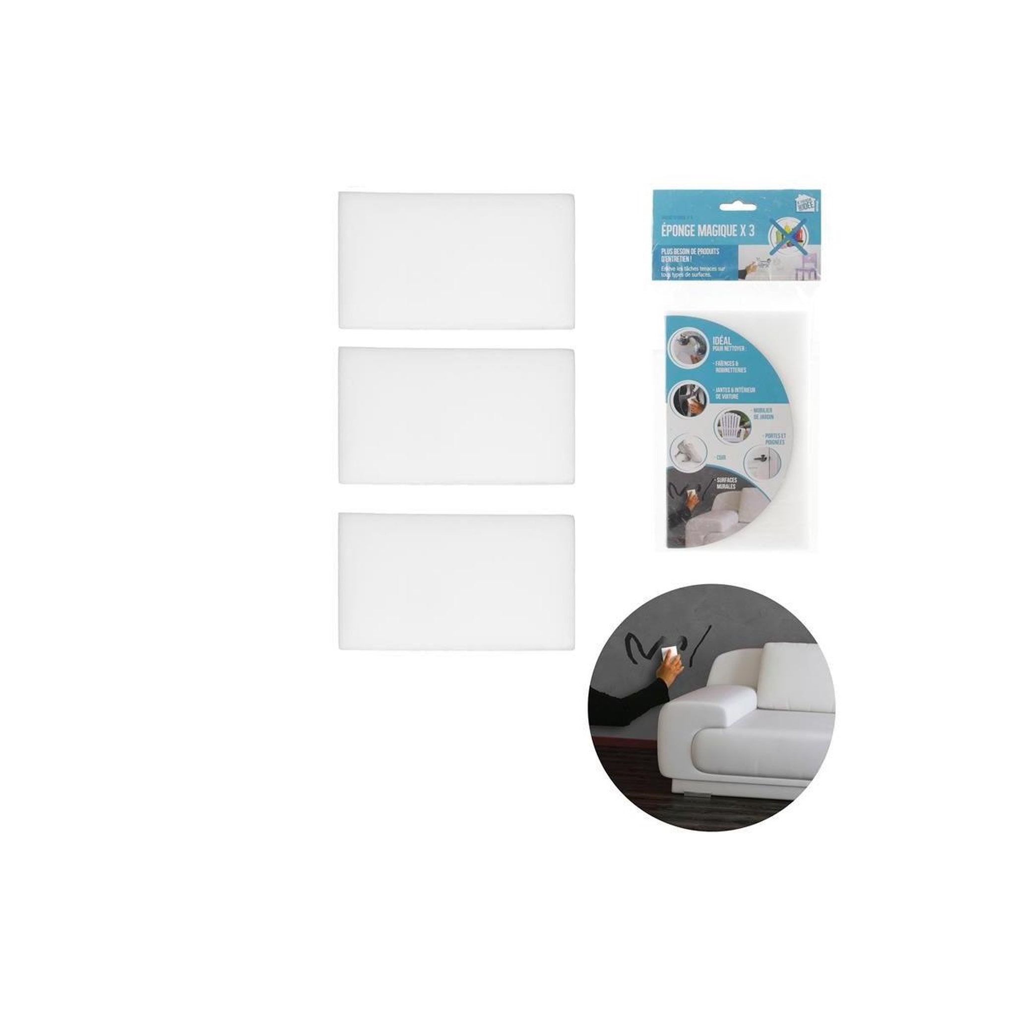 Voir la diapositive 3 : Je cherche une idee Lot de 3 éponges nettoyantes  magique  6cm blanc