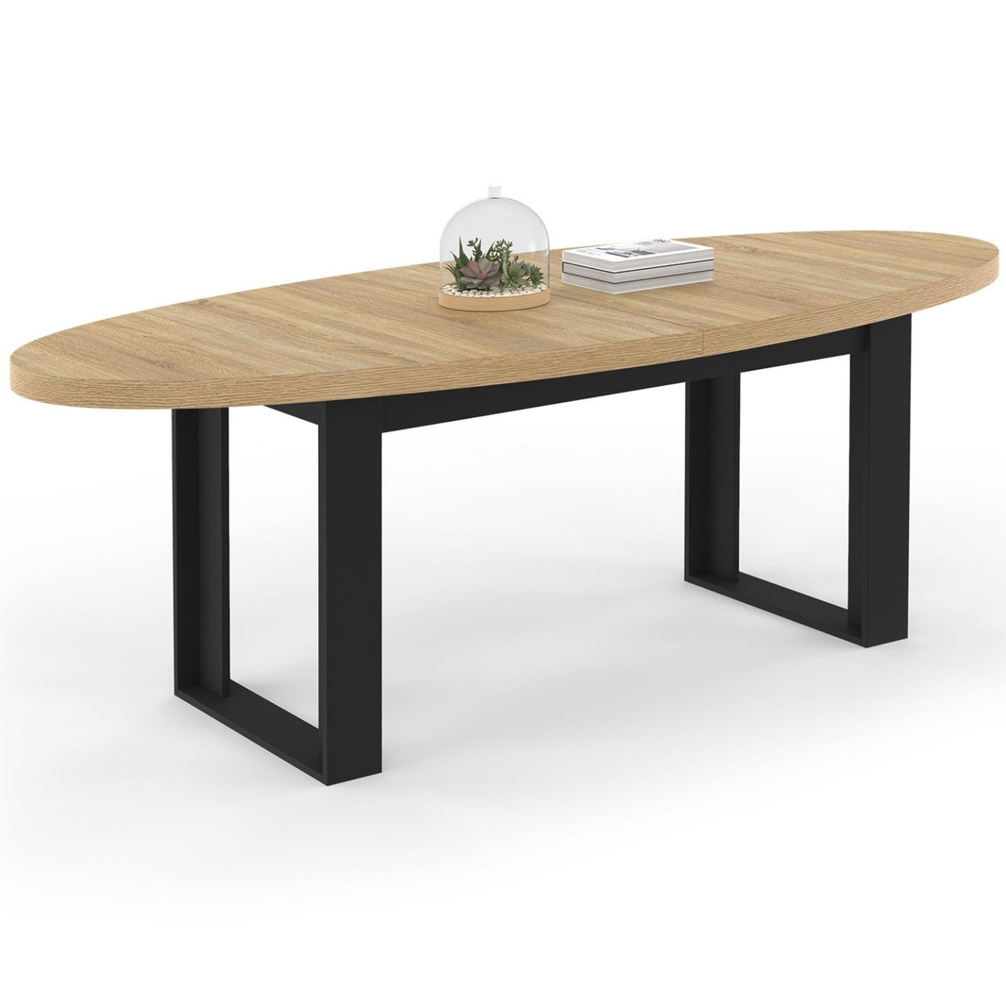 ID MARKET Table à manger phoenix 8 personnes ovale 200 cm bois et noir