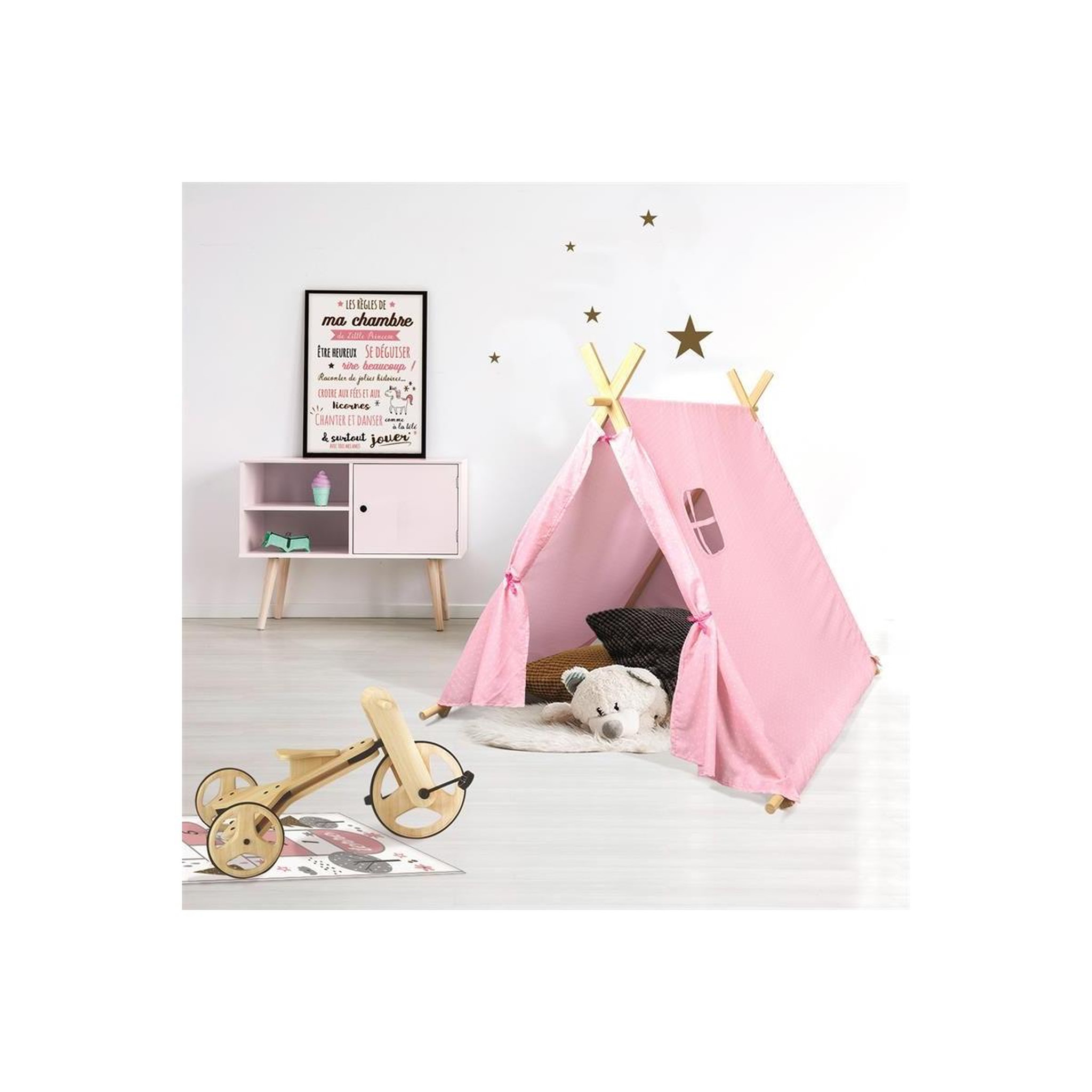 Voir la diapositive 5 : HOME DECO KIDS Tente pour Enfant  Havre de Paix  116cm Rose