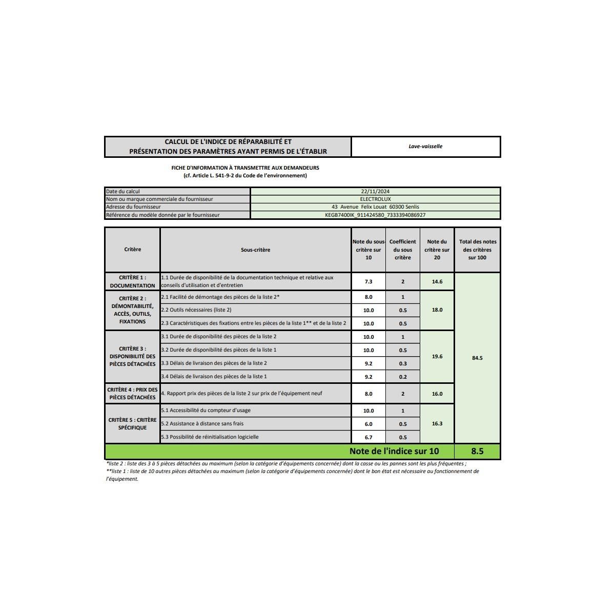 ELECTROLUX Lave-vaisselle 60cm 13 couverts 44db intégrable avec bandeau - KEGB7400IK