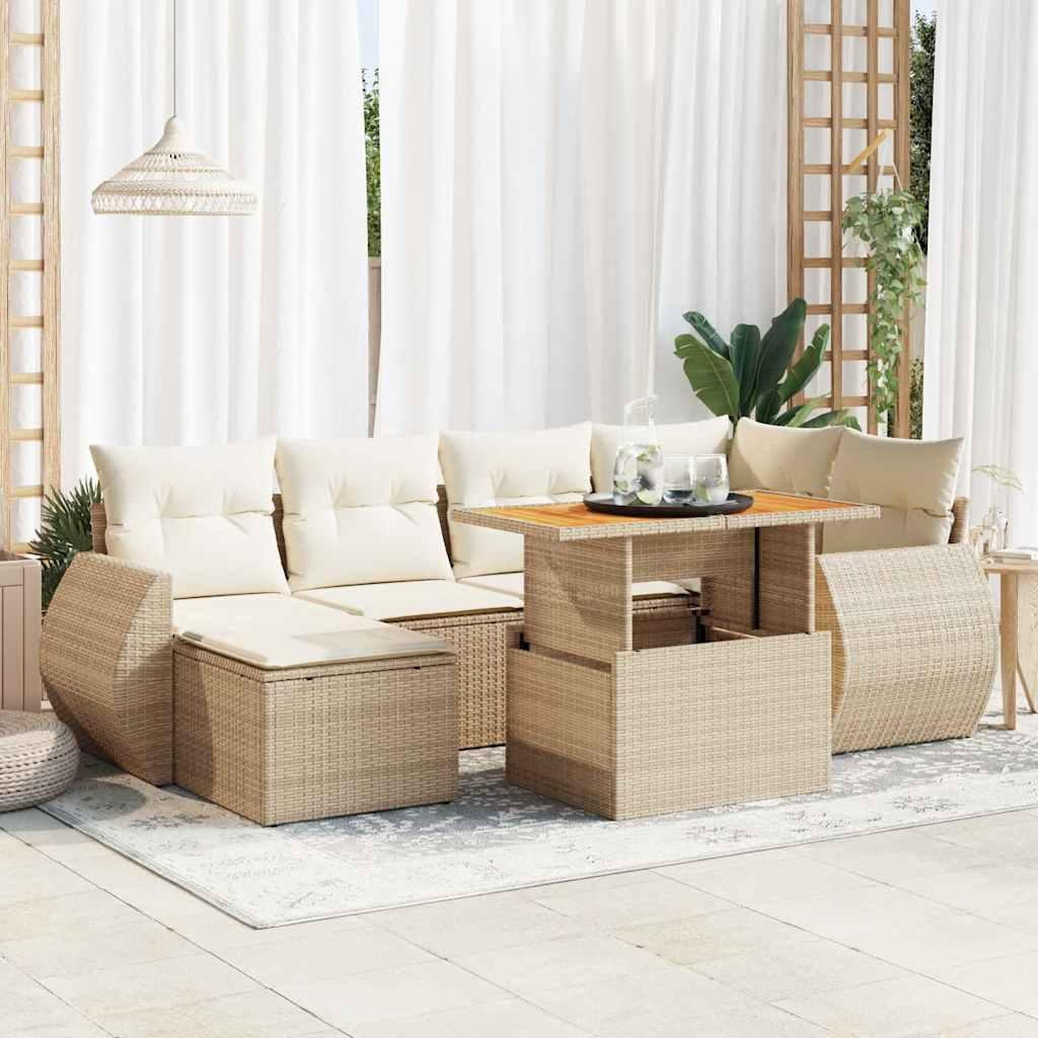 VIDAXL Salon de jardin avec coussins 7 pcs beige resine tressee