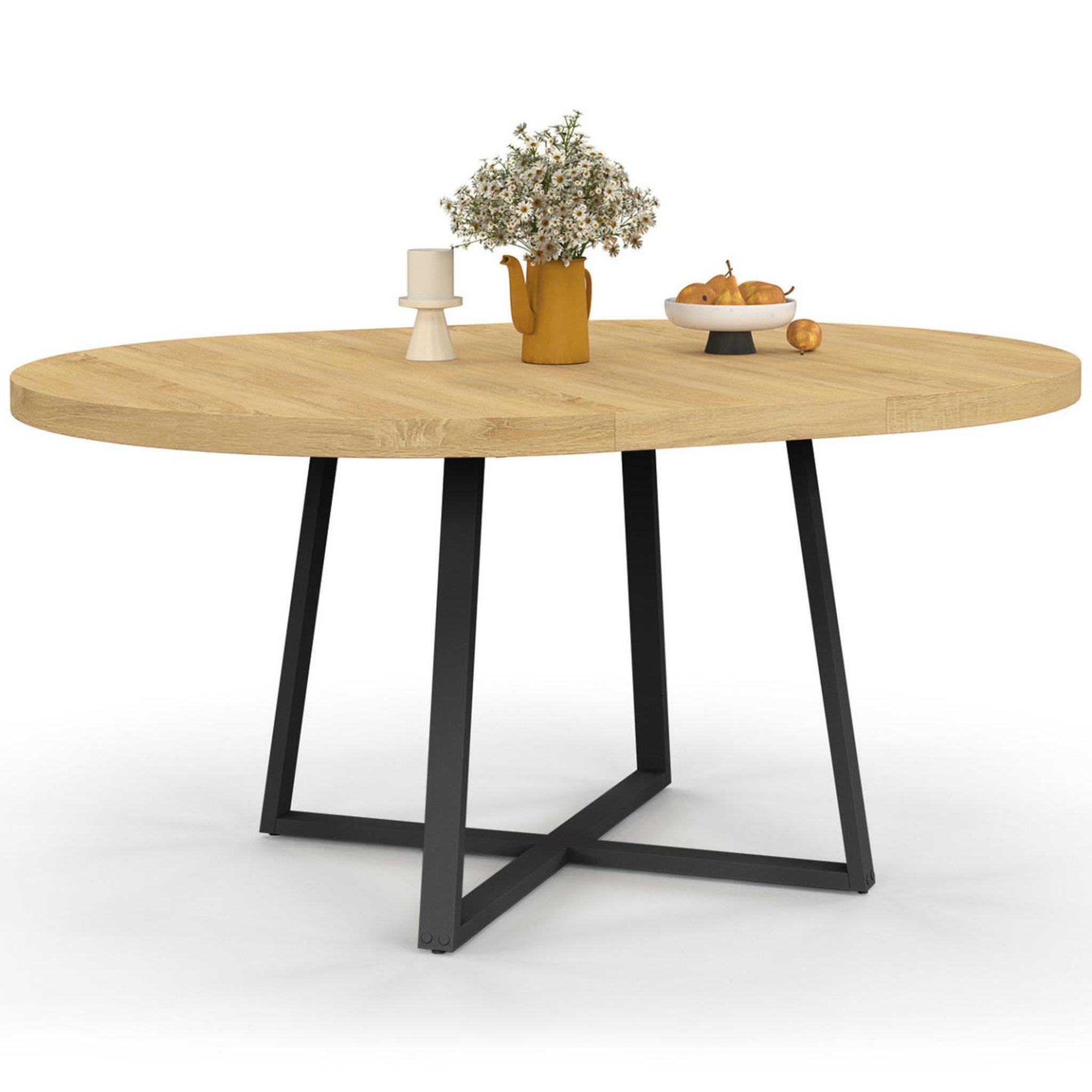 ID MARKET Table à manger extensible ronde selma 4-8 personnes bois et noir 110-150 cm