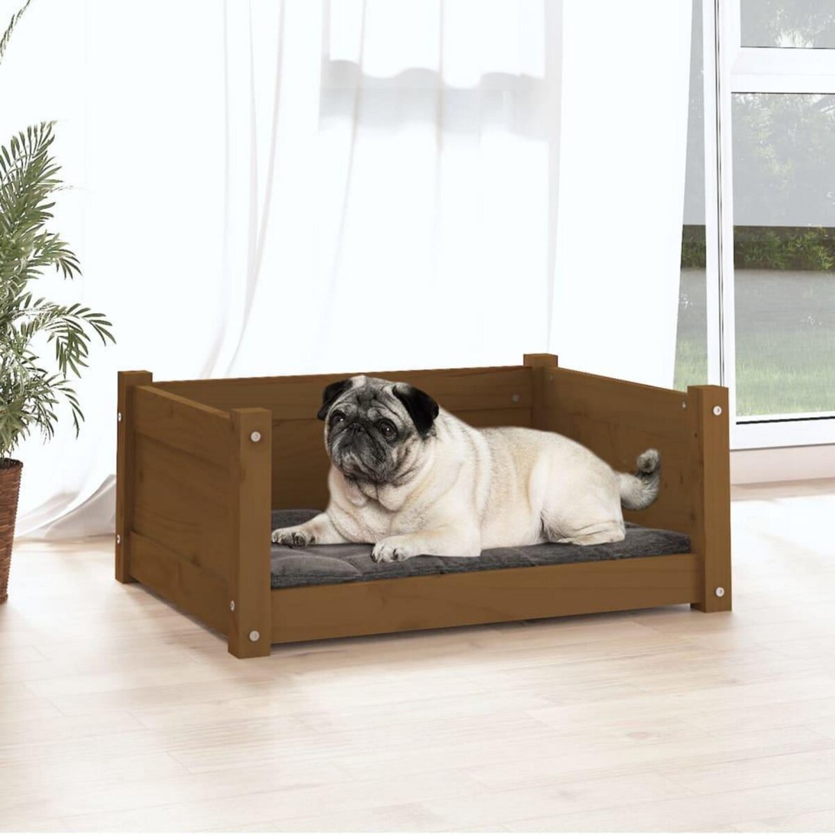 VIDAXL Lit pour chien Marron miel 65,5x50,5x28 cm Bois de pin solide