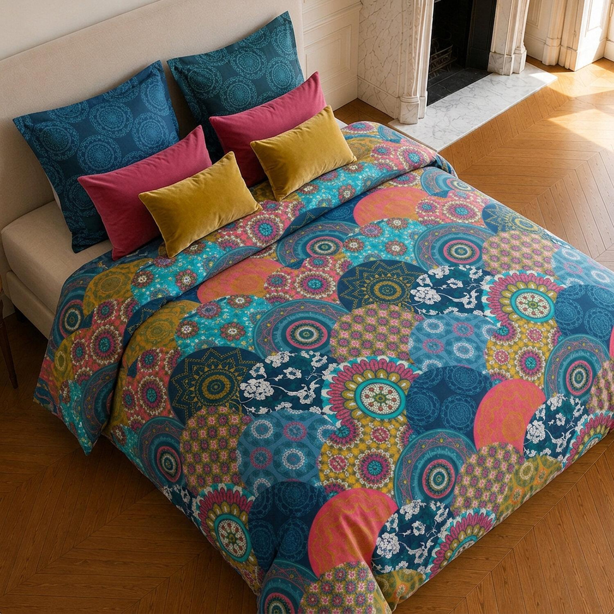 Voir la diapositive 4 : Home collection Parure housse de couette imprimée 100% coton 57 fils - colorado