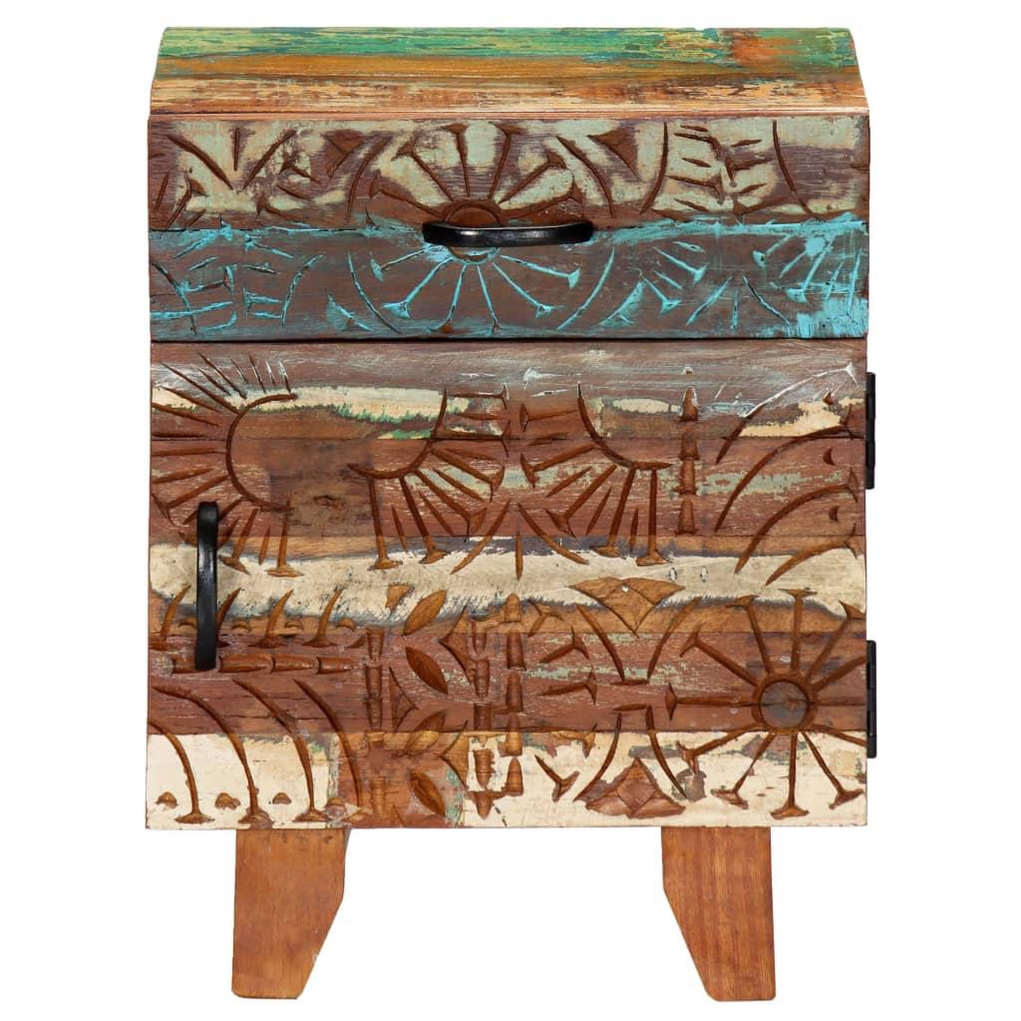 Voir la diapositive 2 : VIDAXL Table de chevet sculptee a la main 40x30x50cm bois recuperation