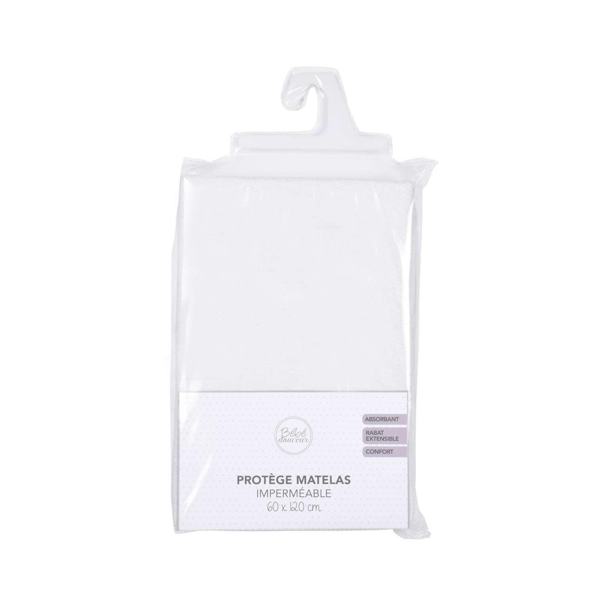 Voir la diapositive 2 : BEBE DOUCEUR Protège matelas en éponge imperméable - 60 x 120 cm - blanc