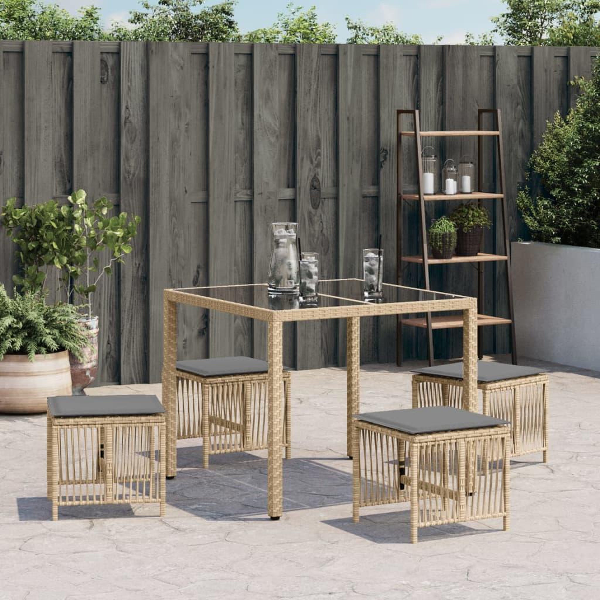Voir la diapositive 3 : VIDAXL Tabourets jardin et coussins lot de 4 melange beige 41x41x36 cm