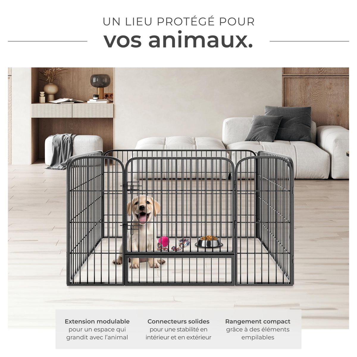 tectake Enclos pour chiots et chiens en 4 parties pliables et modulables gris