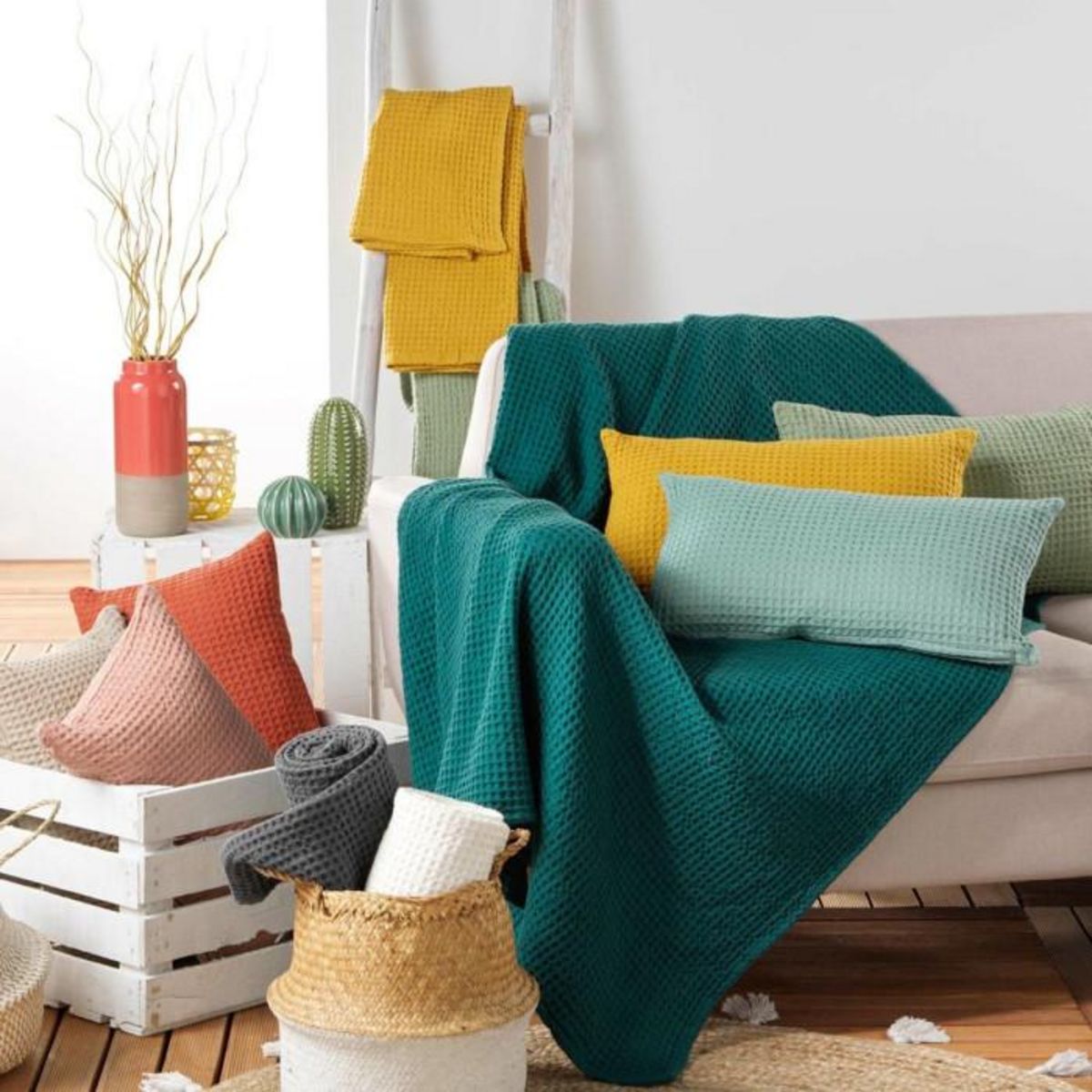 Paris Prix Plaid Nid d'Abeille Uni  Gaufrette  125x150cm Jaune