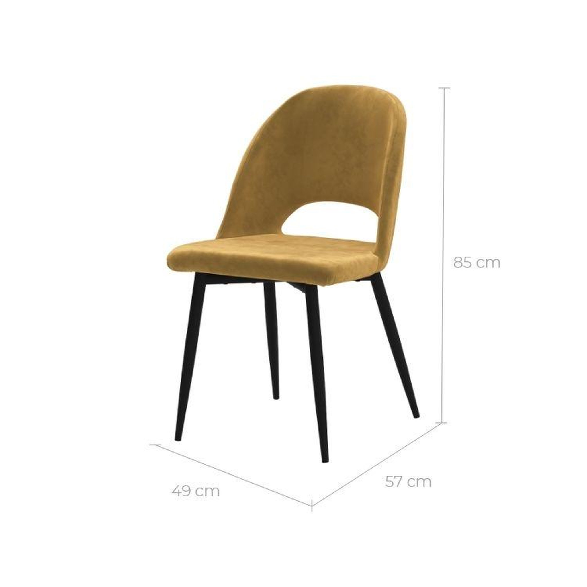 Voir la diapositive 4 : MAISON PAVANE Lot de 2 chaises en velours jaune et pieds en métal noir-pénélope