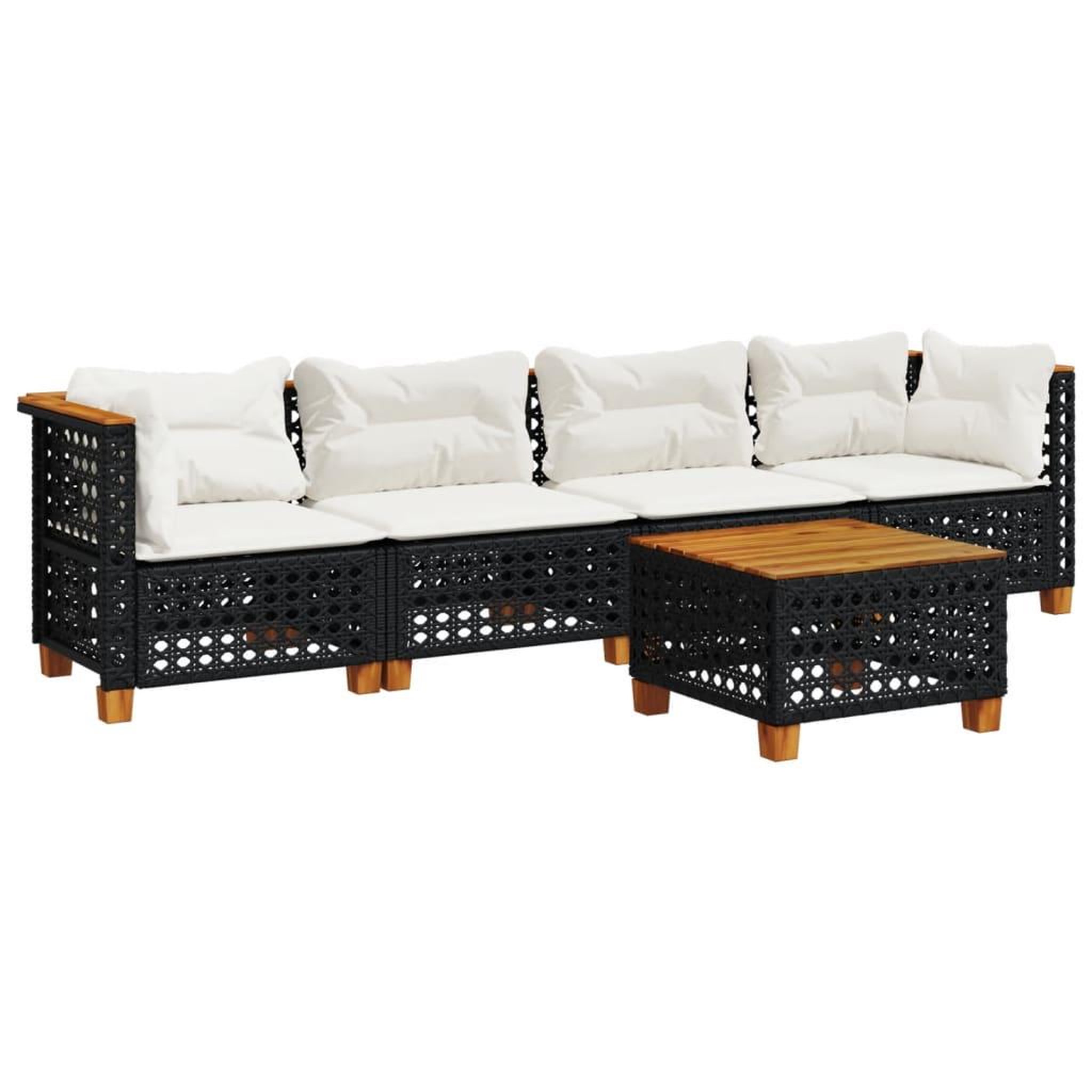 Voir la diapositive 2 : VIDAXL Salon de jardin 5 pcs avec coussins noir resine tressee