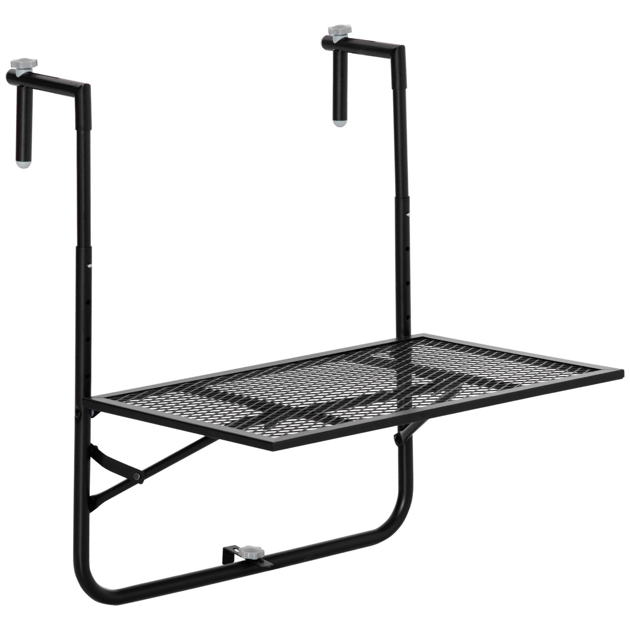 OUTSUNNY Table suspendue de balcon pliable dim. plateau 60L x 40l cm hauteur réglable 57-72H cm métal époxy noir