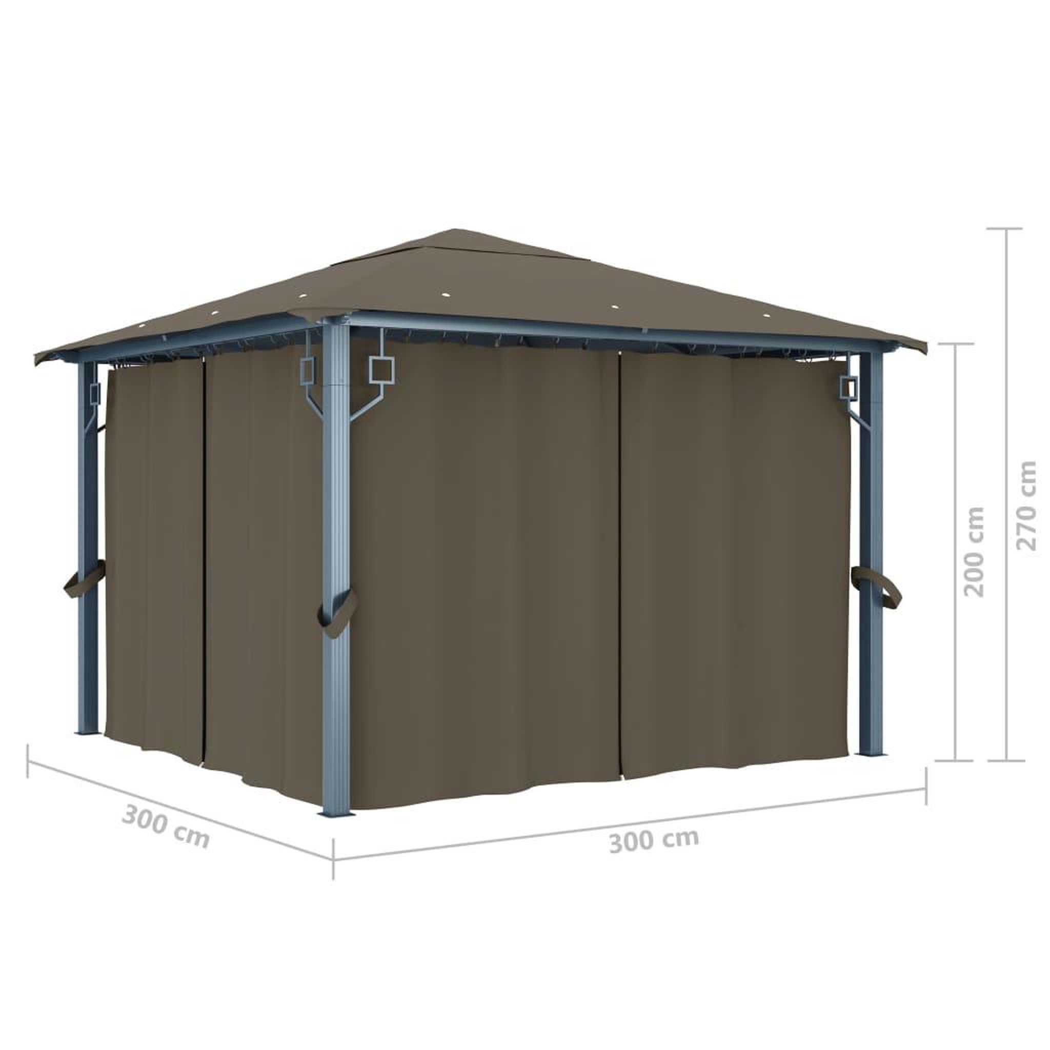 Voir la diapositive 6 : VIDAXL Tonnelle avec rideau et lumieres led 3x3 m taupe aluminium