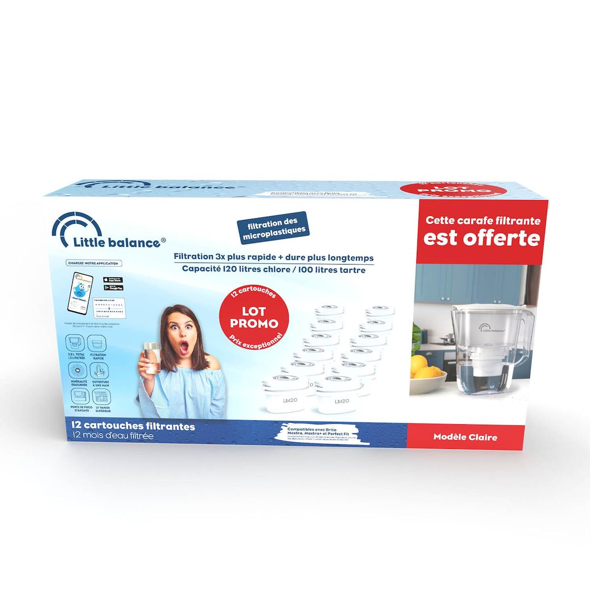 LITTLE BALANCE Carafe filtrante + lot de 12 cartouches - 8635