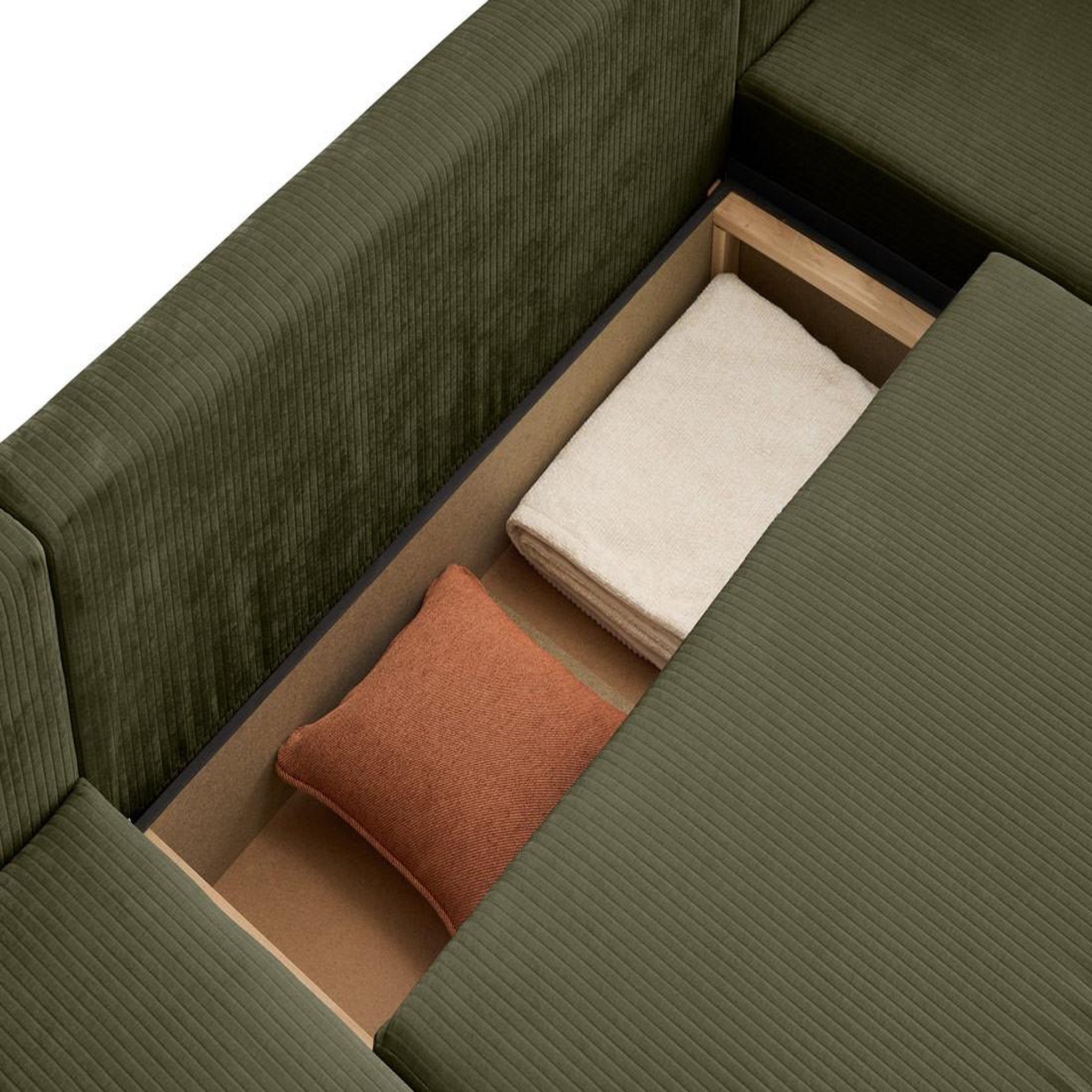 Voir la diapositive 4 : BEST MOBILIER Topaze - canapé panoramique en u - 7 places - convertible avec coffre - en velours côtelé plat