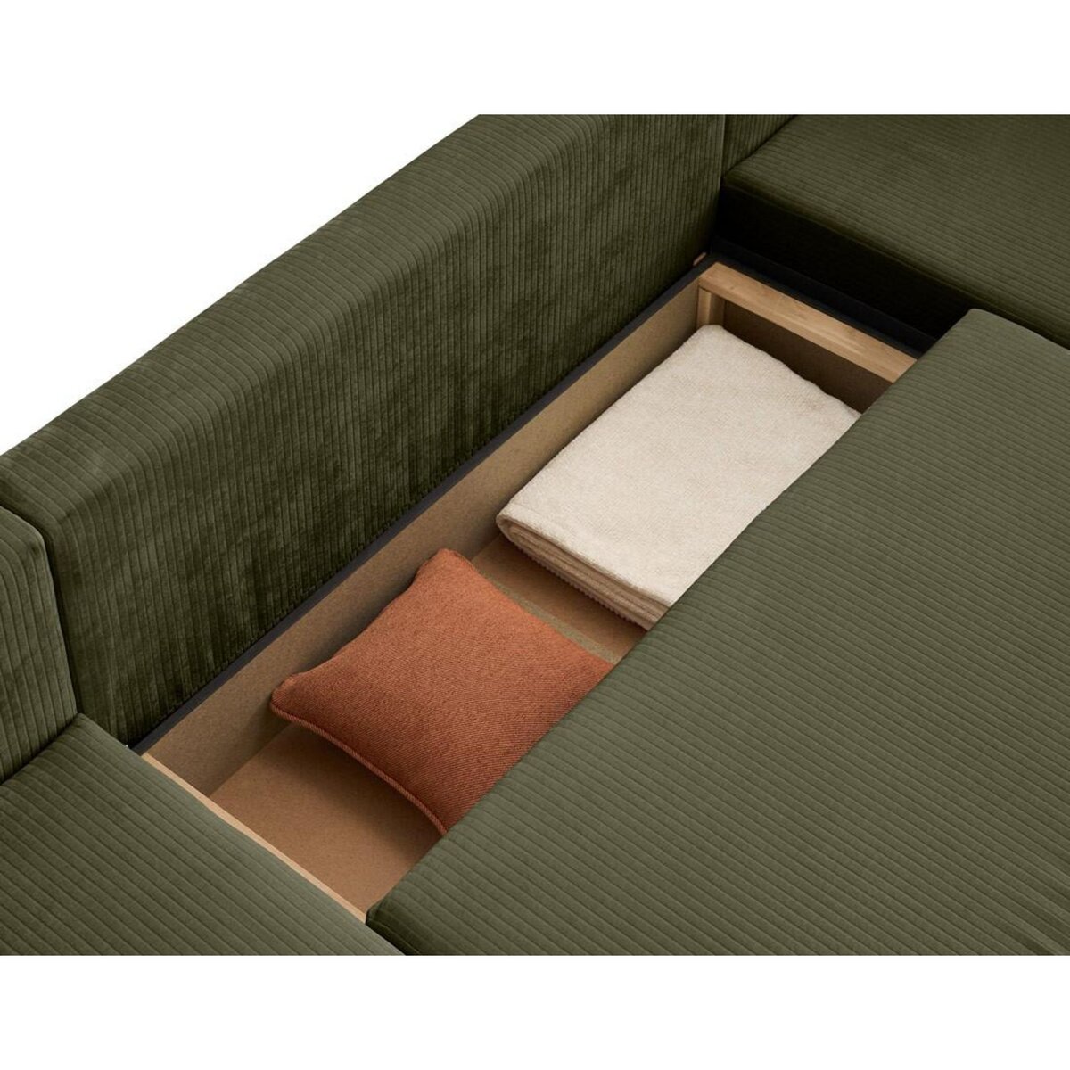 BEST MOBILIER Topaze - canapé panoramique en u - 7 places - convertible avec coffre - en velours côtelé plat