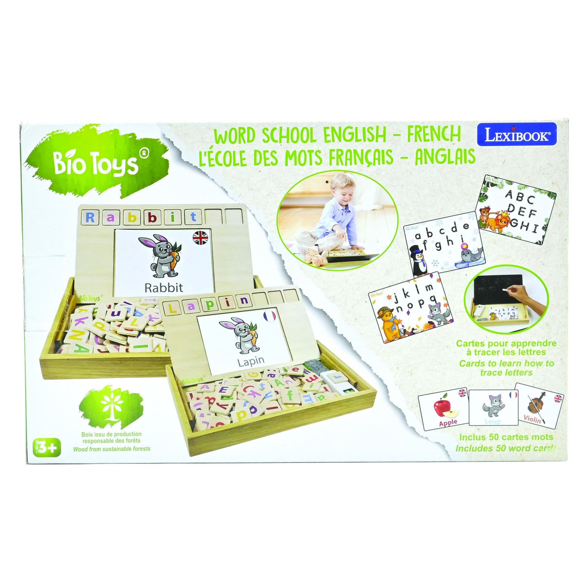 Lexibook Bio Toys L'Ecole des Mots bilingue Français- Anglais - Jeu en Bois
