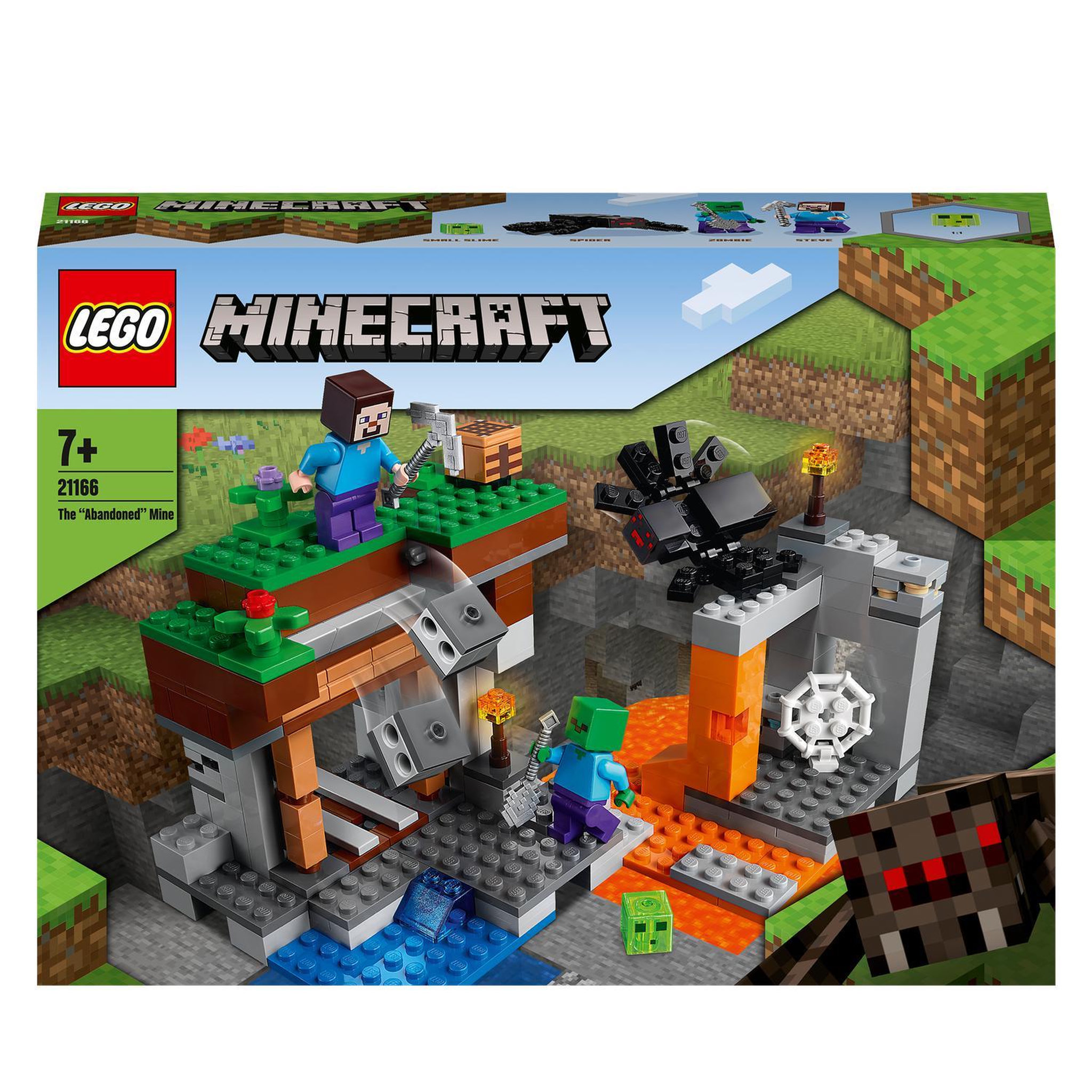 LEGO Minecraft 21166 - La mine abandonnée, Jouet de Construction Grotte des Zombies, Inclus des Figurines de Steve et d'Araignées