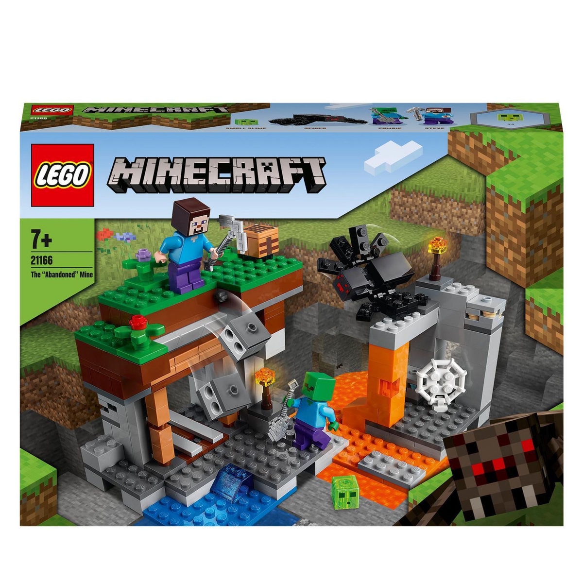 LEGO Minecraft 21166 - La mine abandonnée, Jouet de Construction Grotte des Zombies, Inclus des Figurines de Steve et d'Araignées