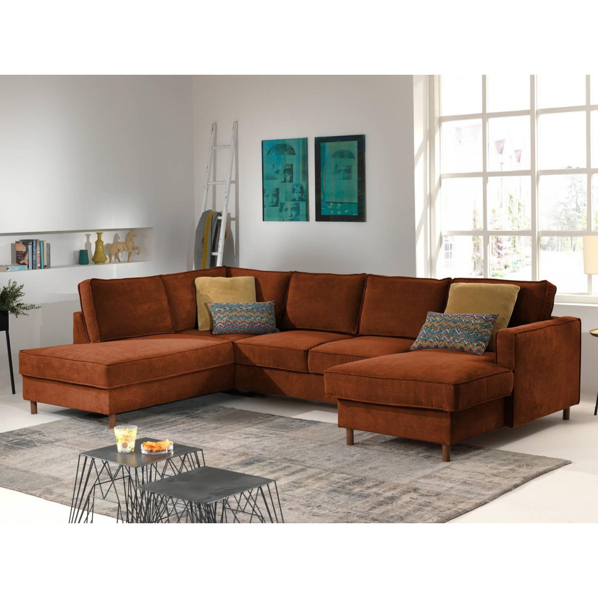 LISA DESIGN Jake - canapé panoramique d'angle gauche - convertible avec coffre - 7 places - en velours côtelé