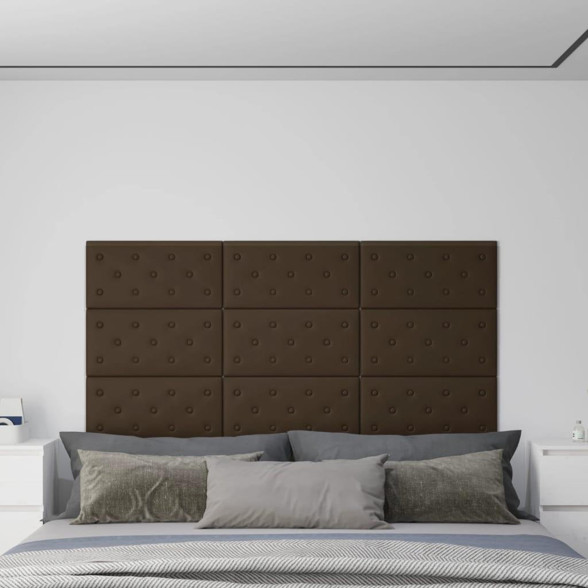 Voir la diapositive 1 : VIDAXL Panneaux muraux 12 pcs Marron 60x30 cm Similicuir 2,16 m^2