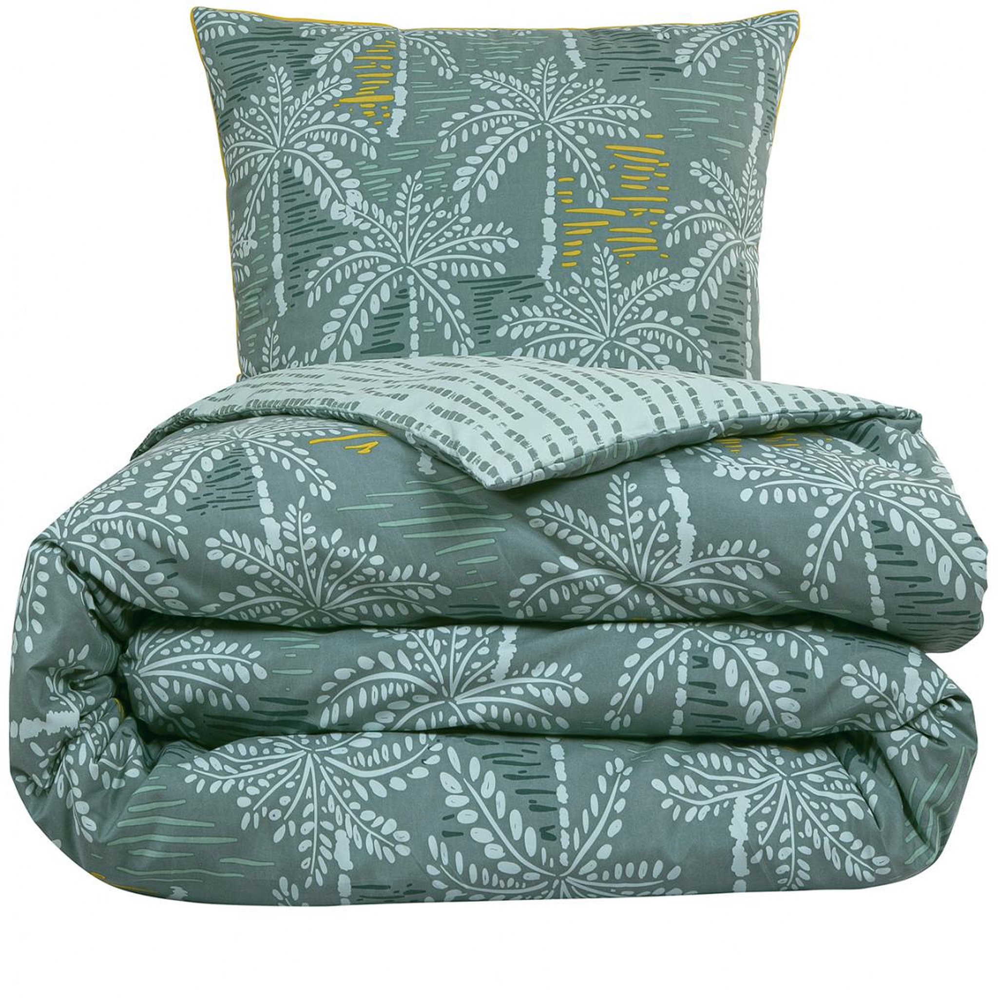 Voir la diapositive 4 : FUTURE HOME Parure de lit double palmiers en microfibre lavée