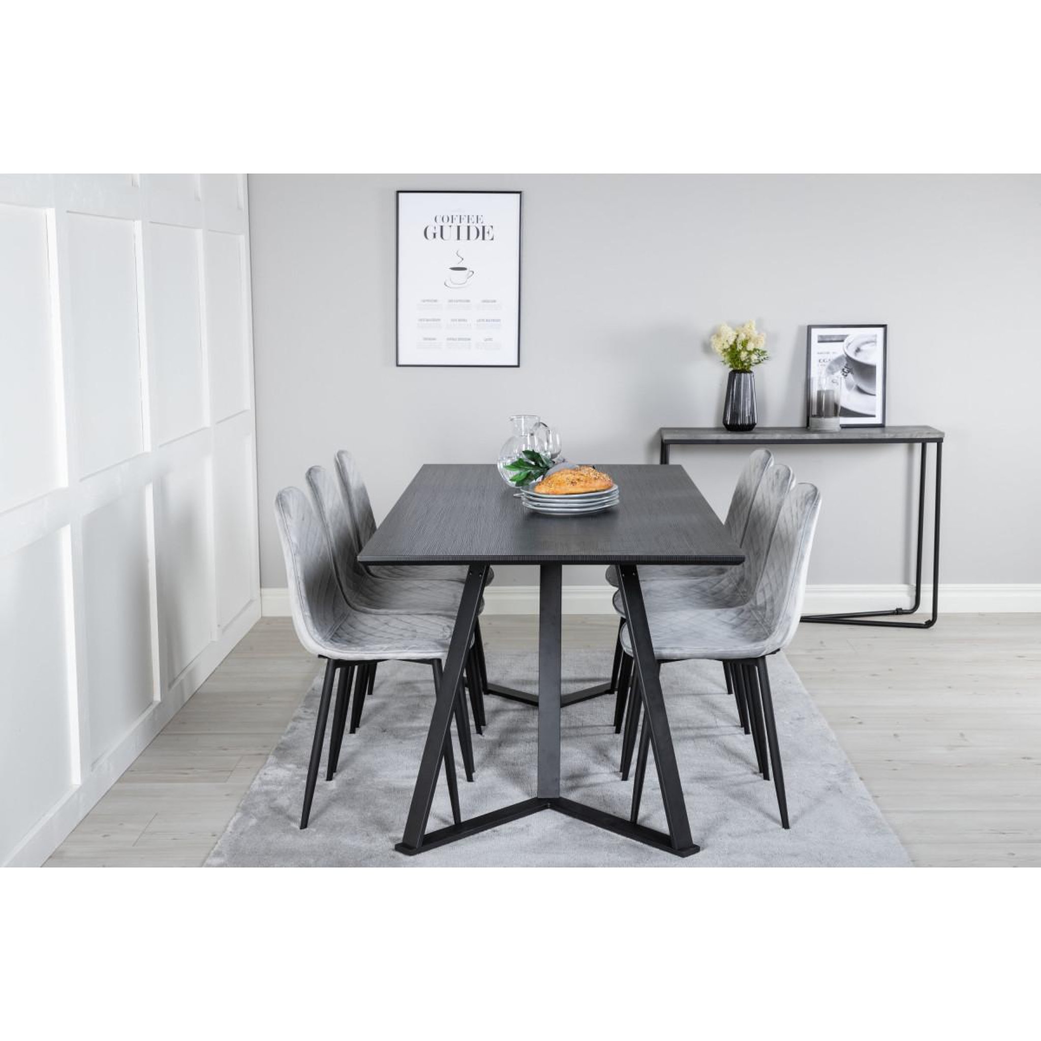 Voir la diapositive 6 : Paris Prix Ensemble table à manger & 6 chaises design  marina & polar  180cm noir & gris