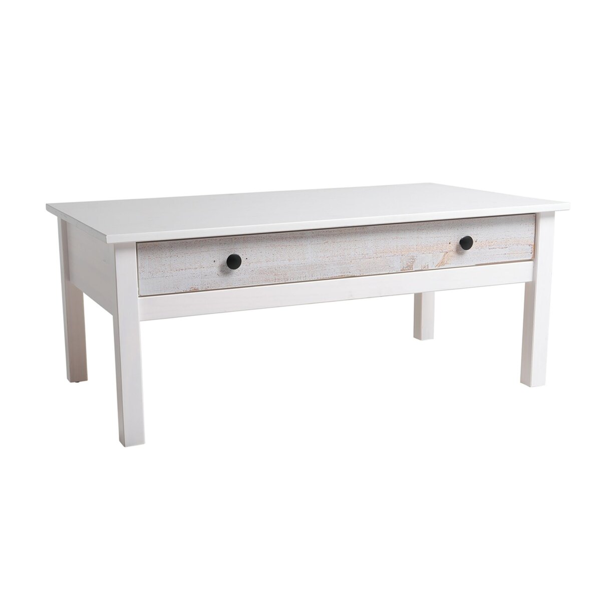 VS VENTA-STOCK Table basse rectangulaire blanche Magda, pin massif, 1 tiroir, 100 cm