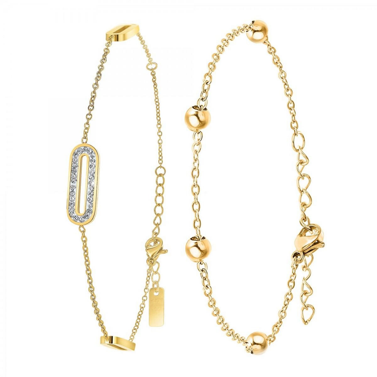 SC BOHEME Lot de 2 bracelets SC Bohème en Acier Finement doré orné de cristaux scintillants