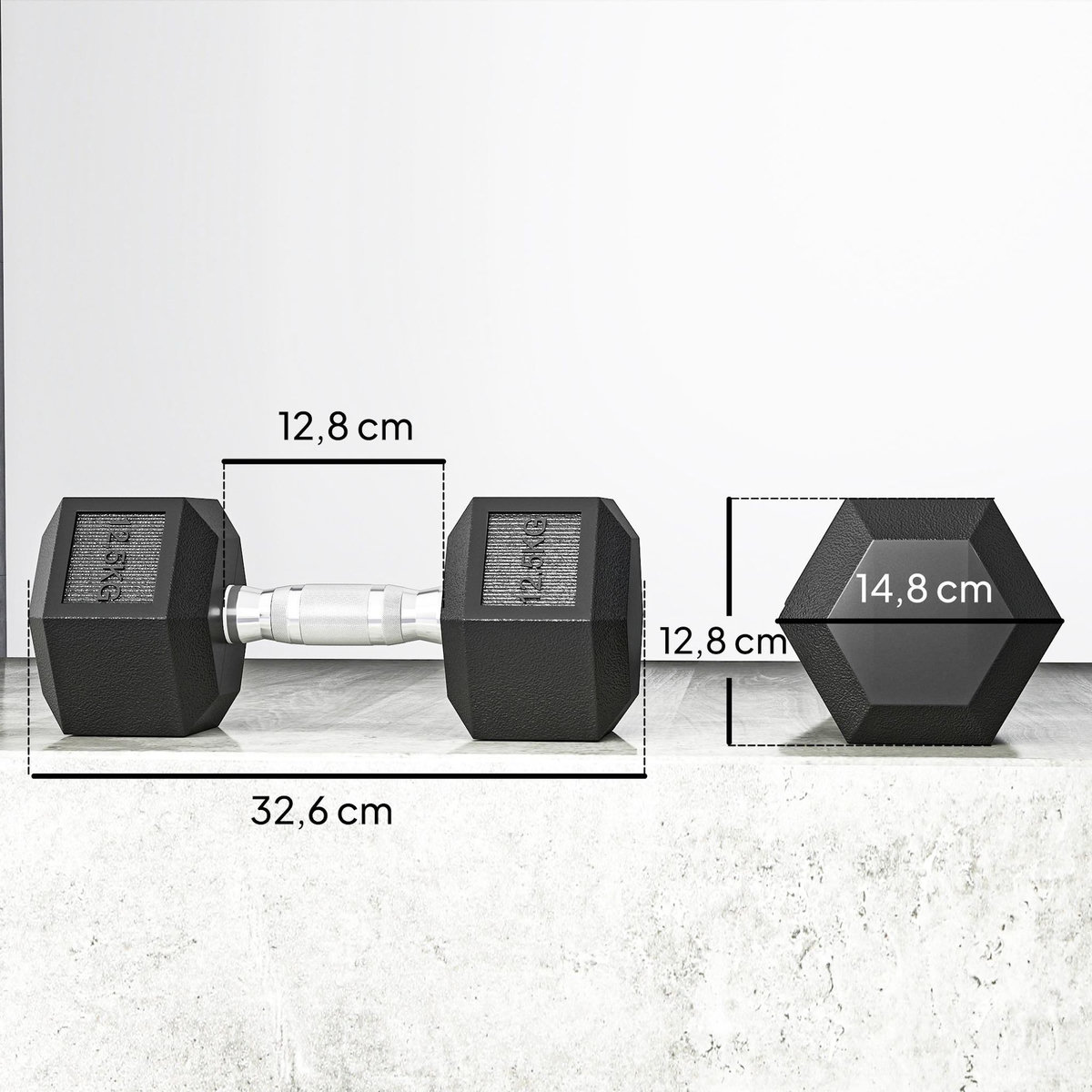 HOMCOM Lot de 2 haltères hexagonales 12,5 Kg - hexagon dumbbell musculation fitness - fonte caoutchouté