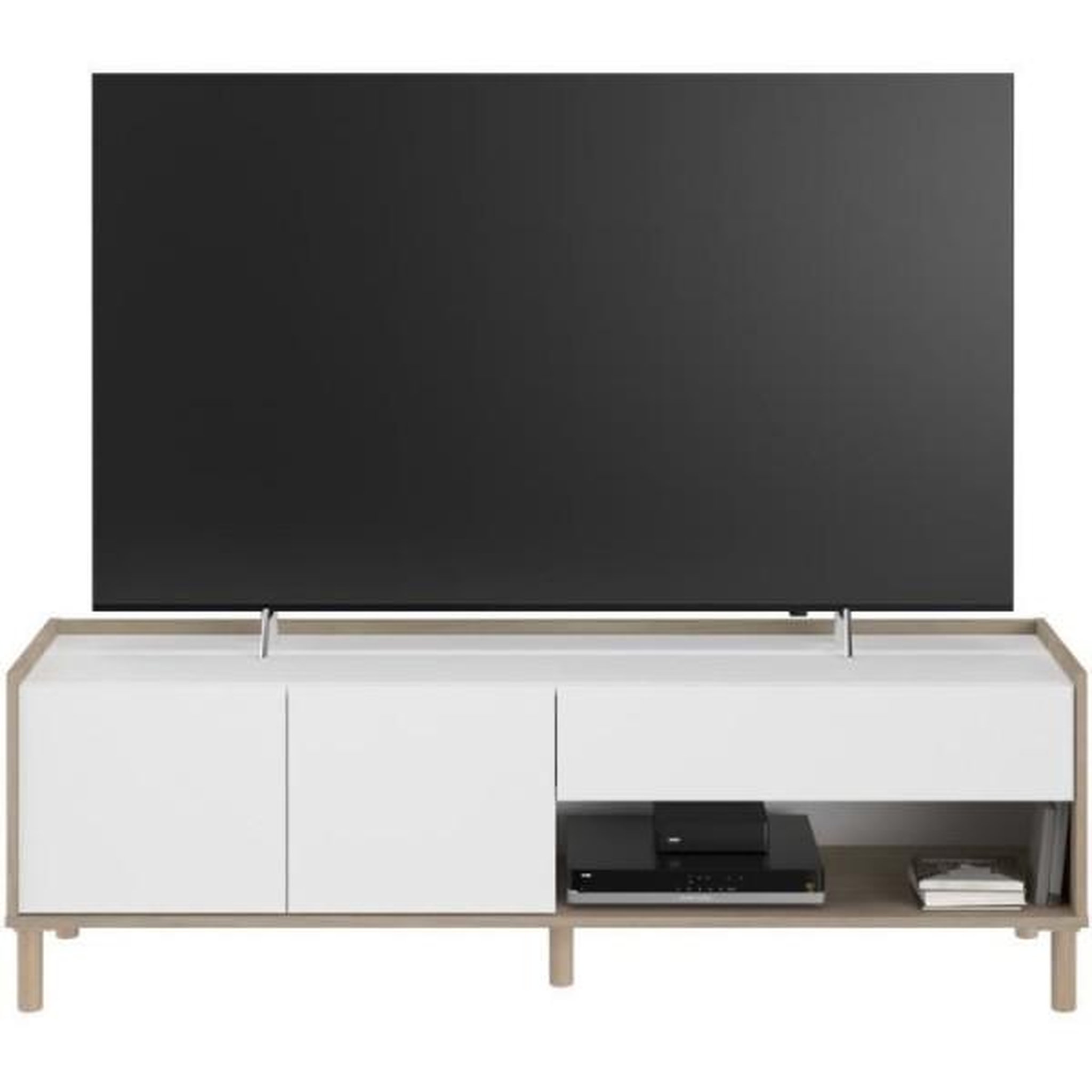 Voir la diapositive 3 : PARISOT Ensemble meuble de salon - meuble tv, table basse relevable, bahut haut - morphos - décor blanc / chene - parisot