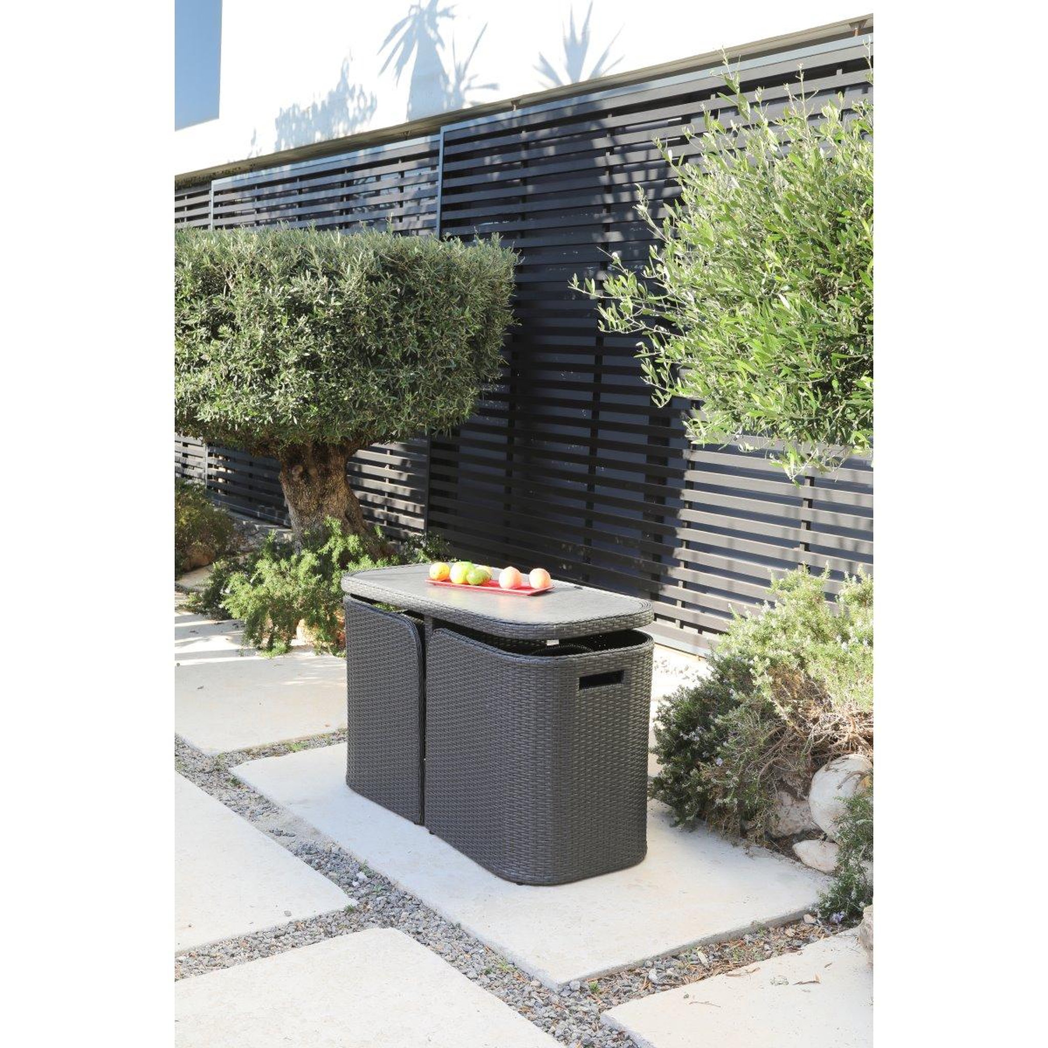 Voir la diapositive 2 : Salon repas de jardin 2 personnes encastrable YUCCA + housse
