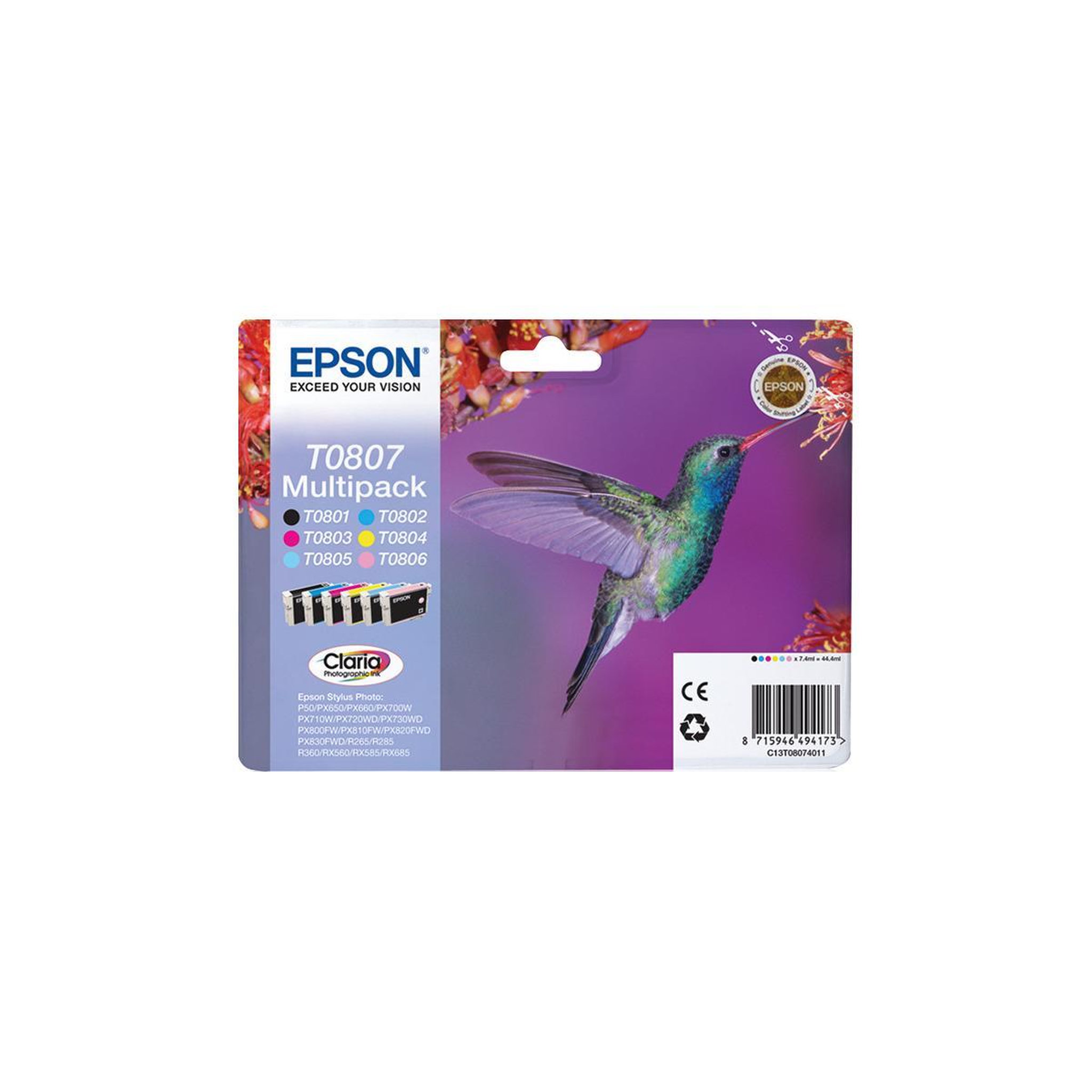 Voir la diapositive 2 : Epson Epson T0807 Colibri Cartouches dencre Multipack Couleur