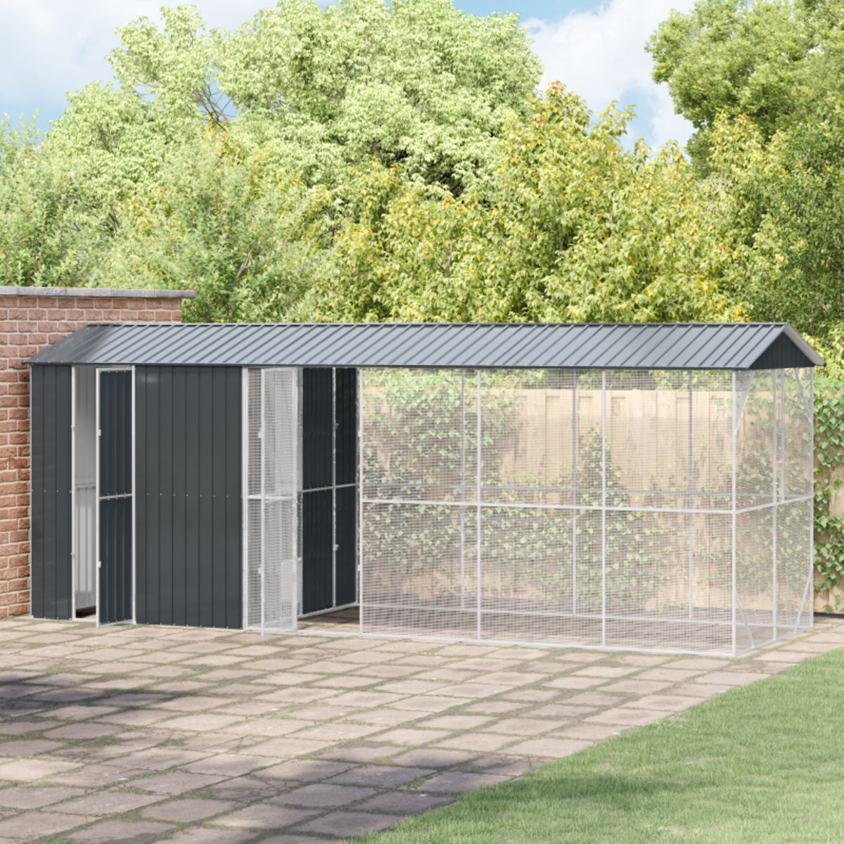 VIDAXL Aviary pour oiseaux avec extension anthracite 210x640x247 cm en acier