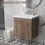 Voir la diapositive 4 : KLEANKIN Meuble sous-vasque suspendu - vasque céramique incluse - 2 portes, étagère - dim. 60L x 45l x 60H cm - aspect bois