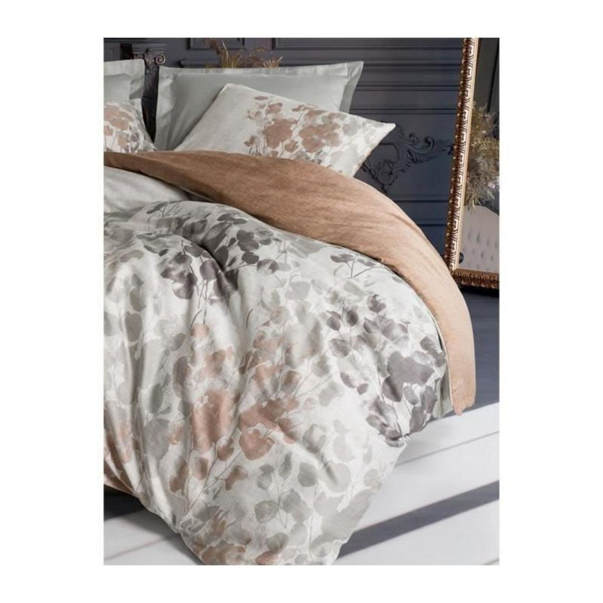 GENERIQUE Parure de lit - 129CTN64855 - 1 housse de couette 220 x 240 cm + 2 taies d'oreiller 60 x 60 cm - Satiné 100% coton - Gris