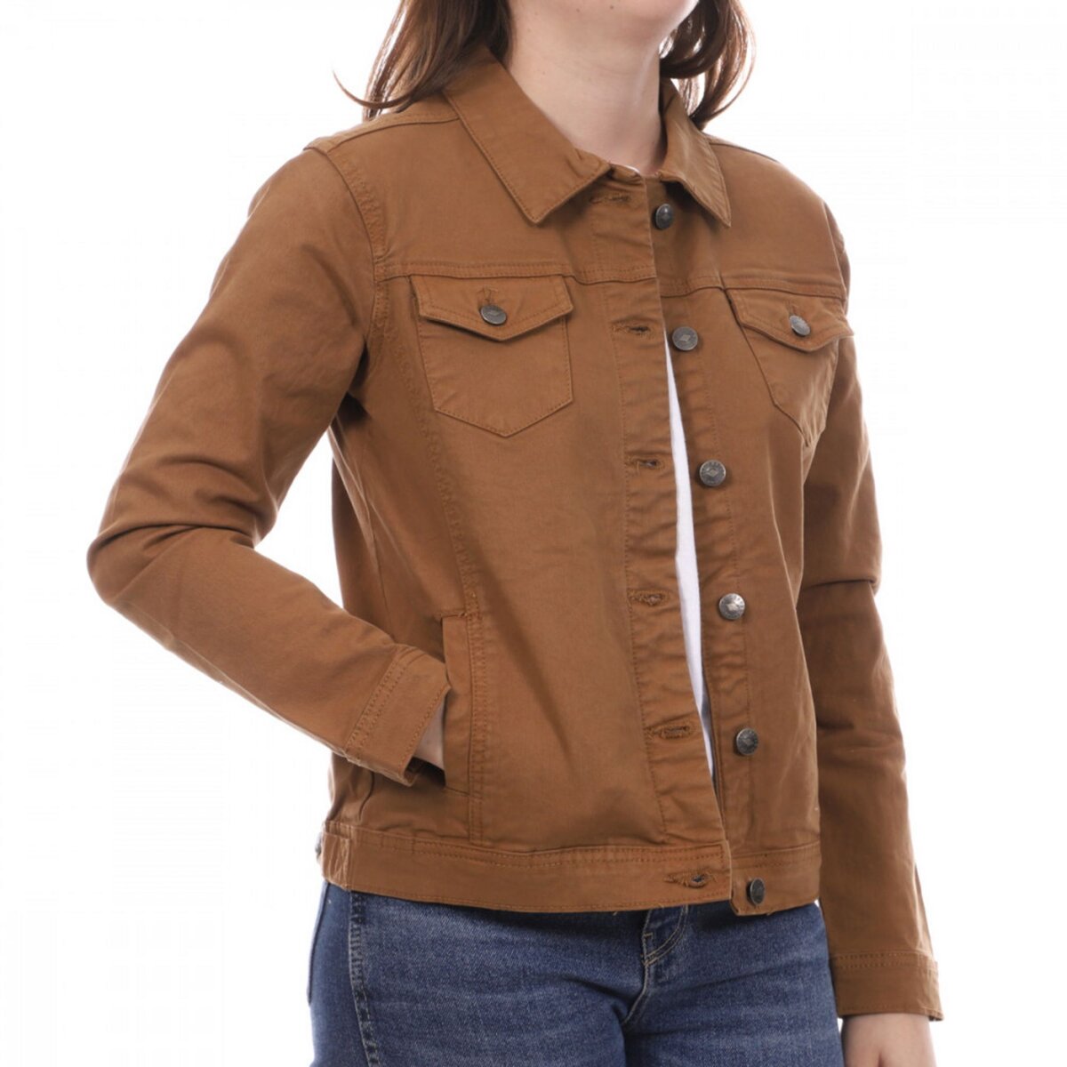 Veste en jean marron new arrivals