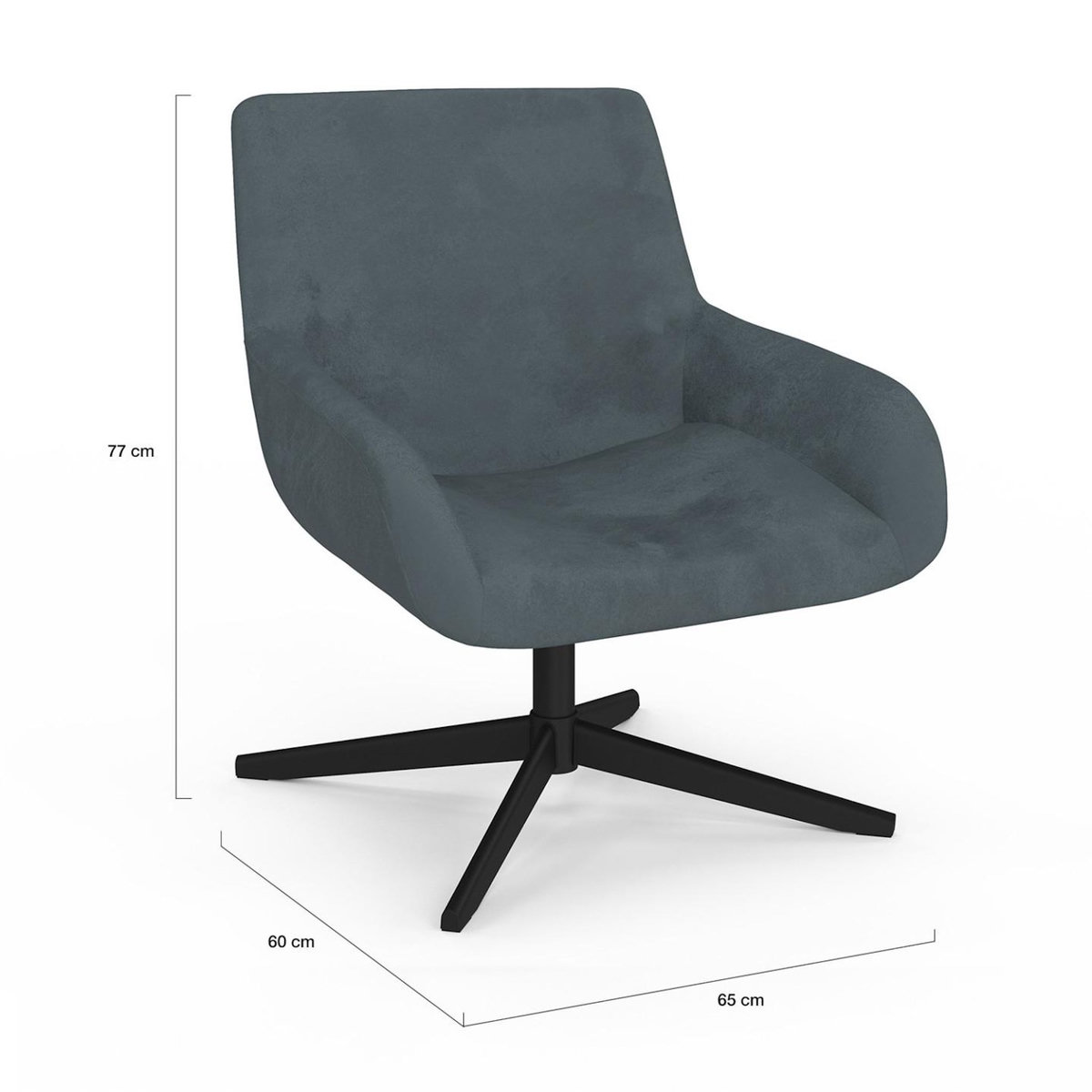 ID MARKET Fauteuil pivotant ALBUS en velours gris pieds noirs